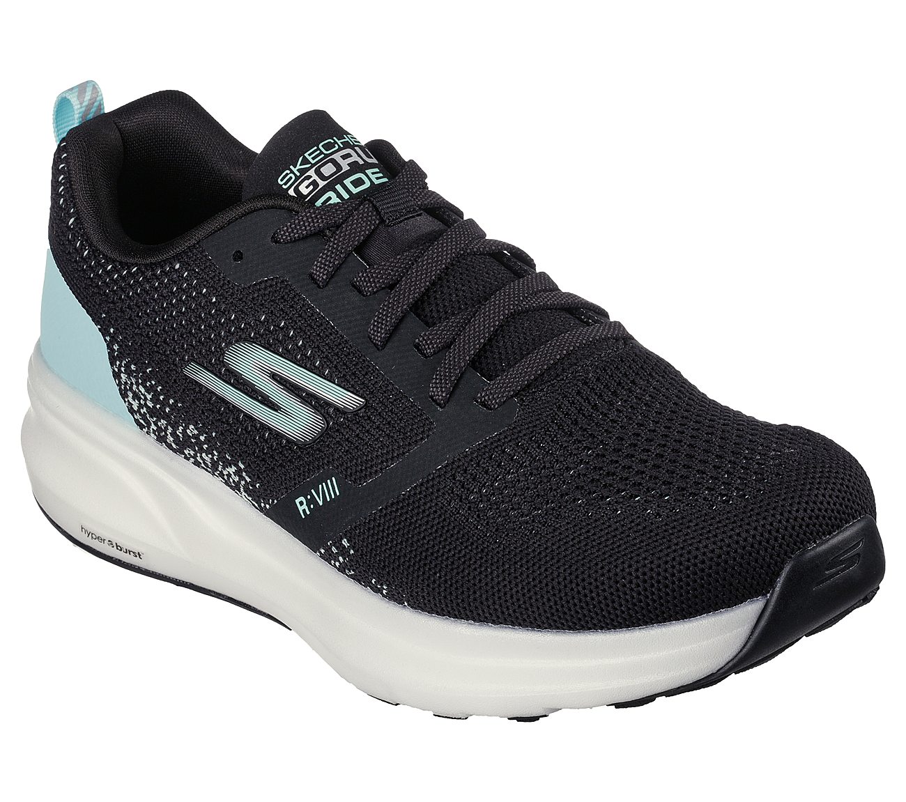 GO RUN RIDE 8, BLACK/TURQUOISE Footwear Lateral View