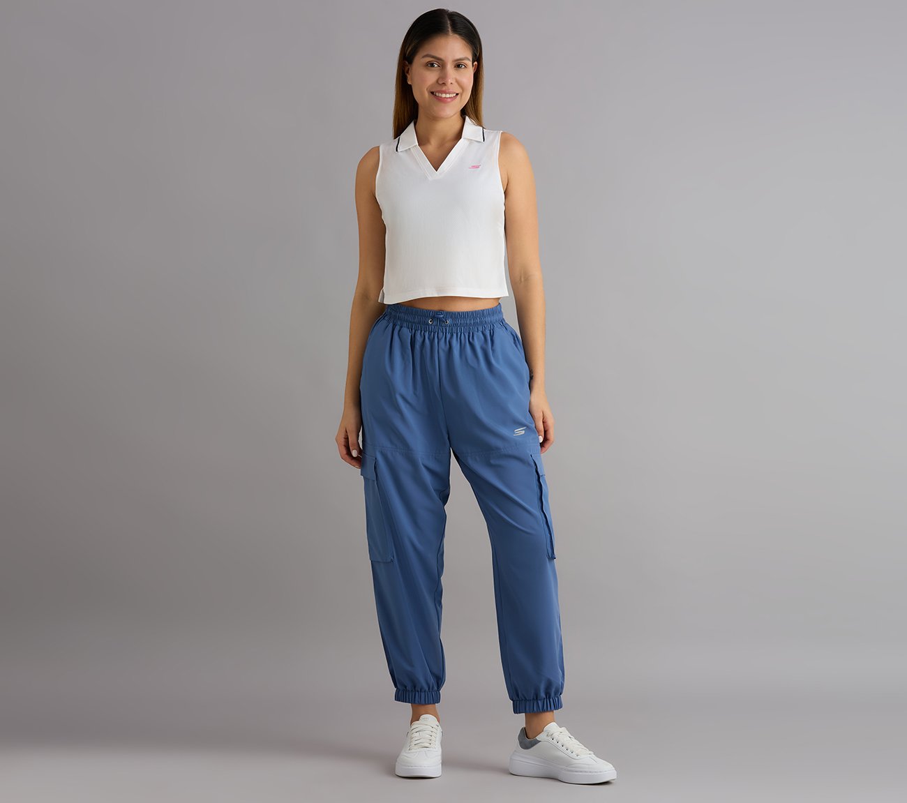 ACTIVE WOVEN JOGGER, WHITE/PERIWINKLE
