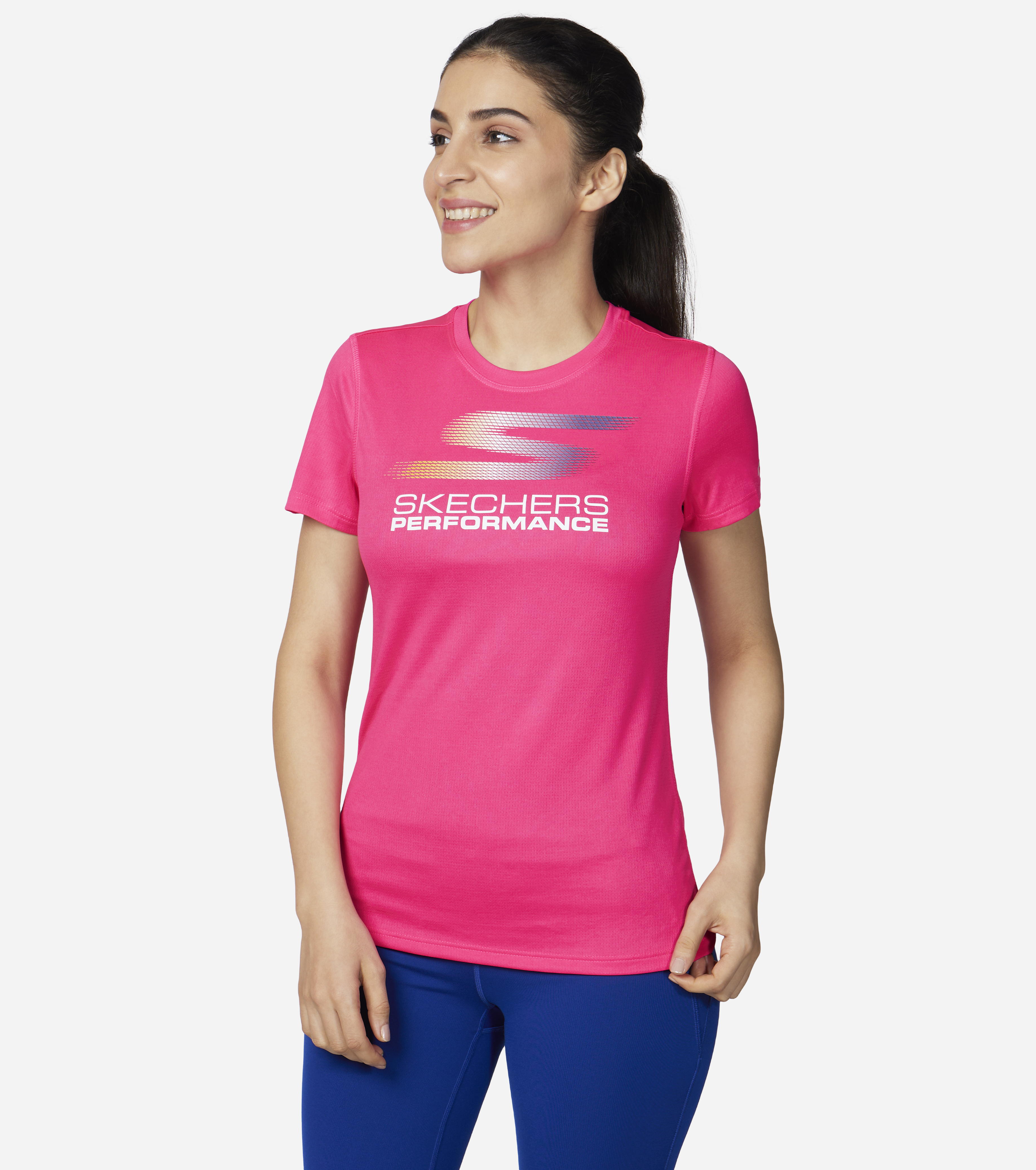 WOMENS ELITE TEE, NEON PINK/PINK Apparels Top View