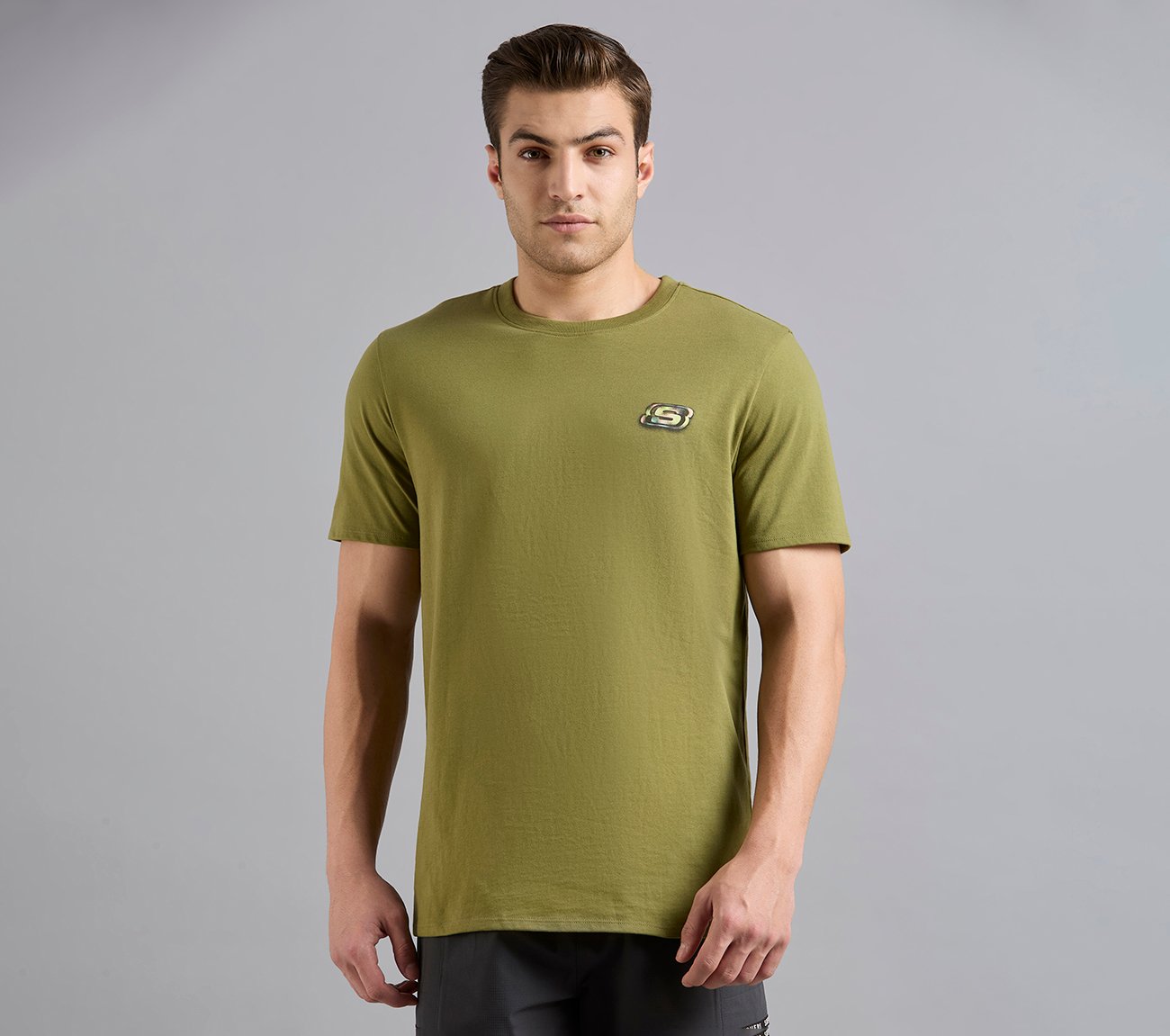 ANIME SPRAY APPLIQUE TEE, BROWN/SAGE Apparel Lateral View