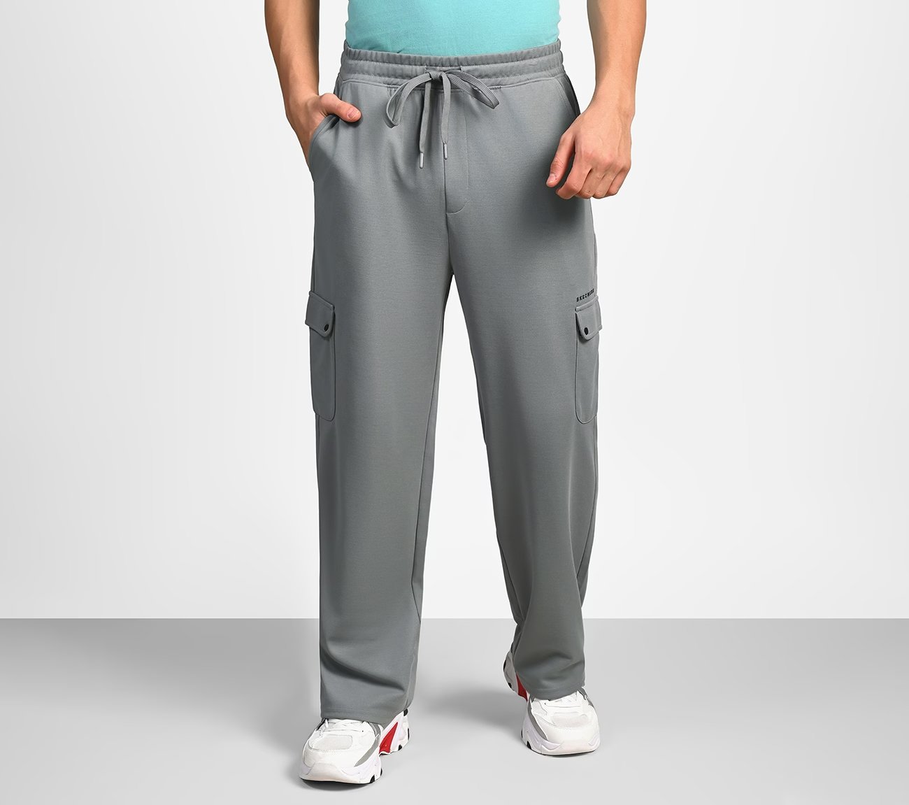 ATHLEISURE CARGO JOGGERS, TAN/CHARCOAL Apparels Lateral View