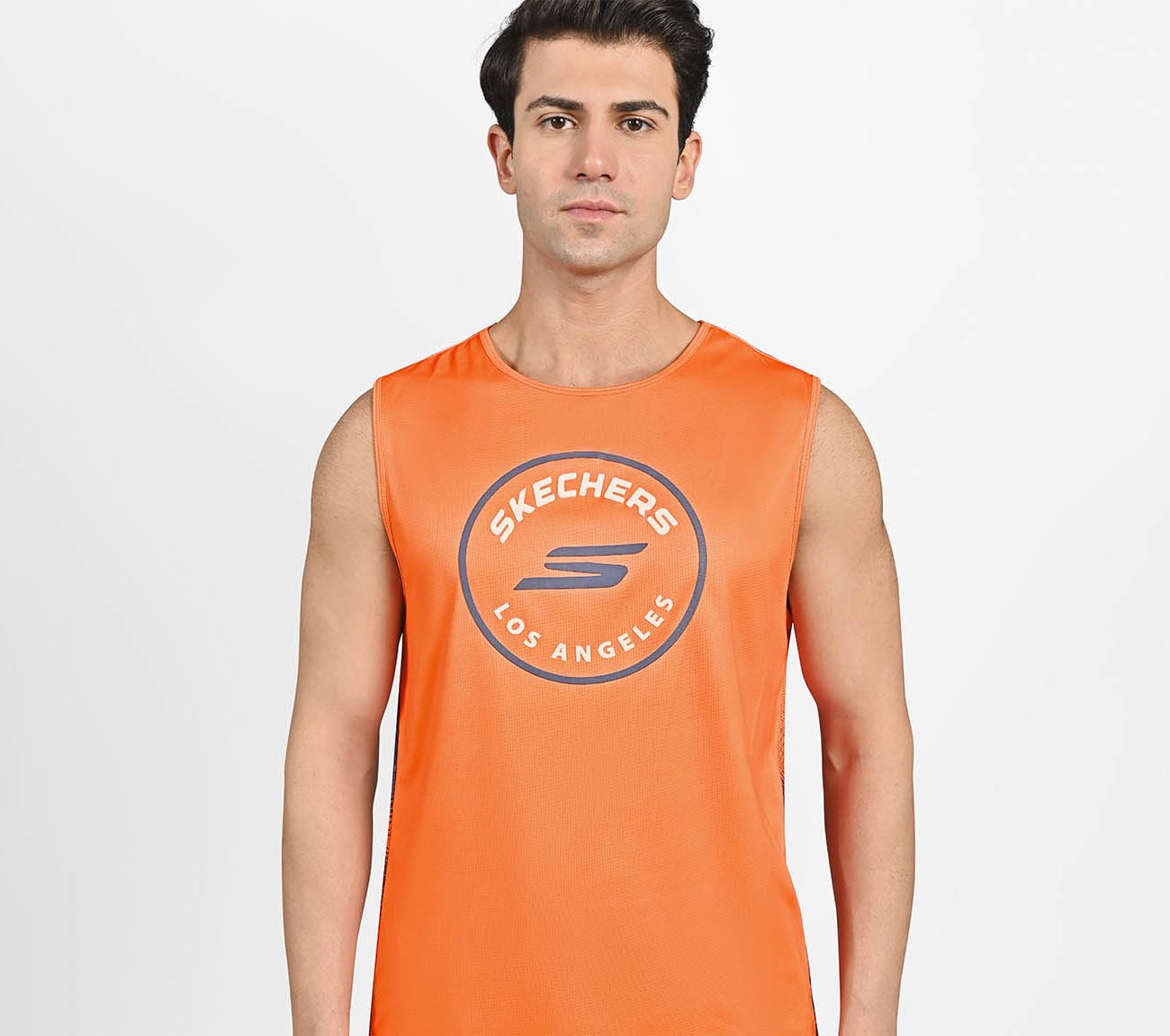 MENS SOCCER PERFORMANCE TANK, TAUPE/ ORANGE Apparel Lateral View