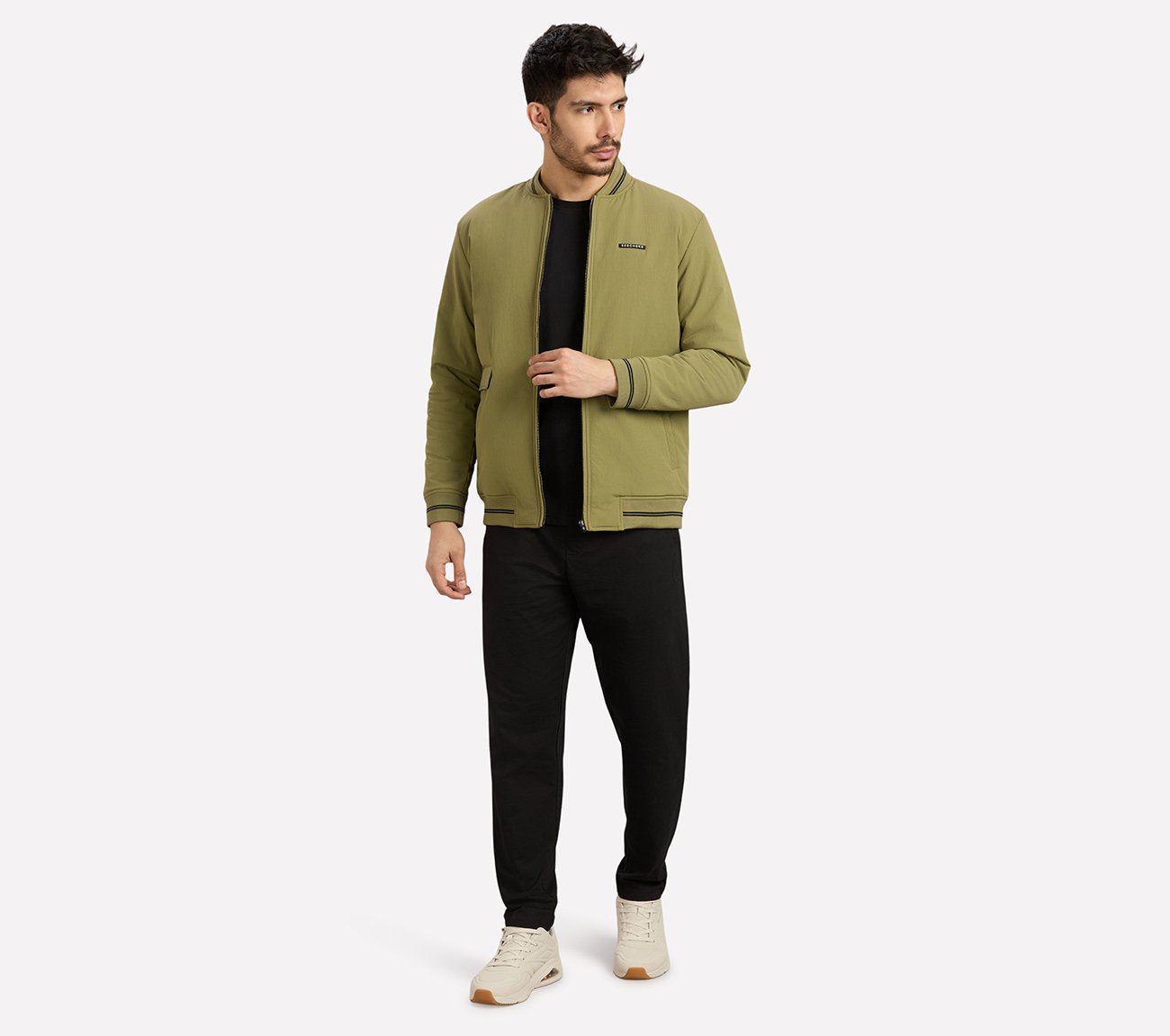 RIB TIPPING VARSITY JACKET, BROWN/SAGE