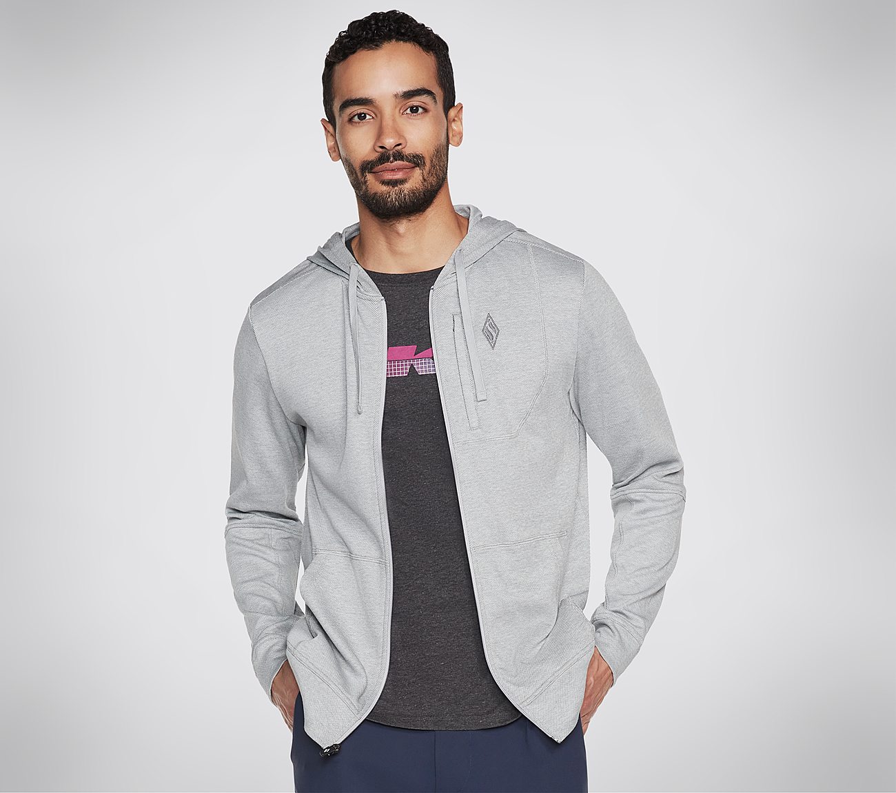 GOKNIT PIQUE FZ, LIGHT GREY Apparels Lateral View
