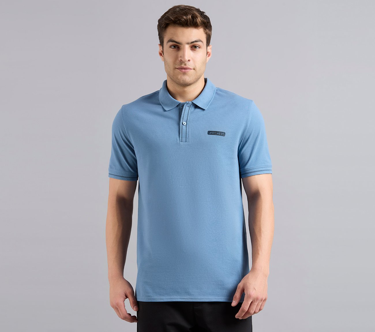 DUAL HIGHLIGHT TIPPING POLO, TAUPE/BLUE Apparel Lateral View