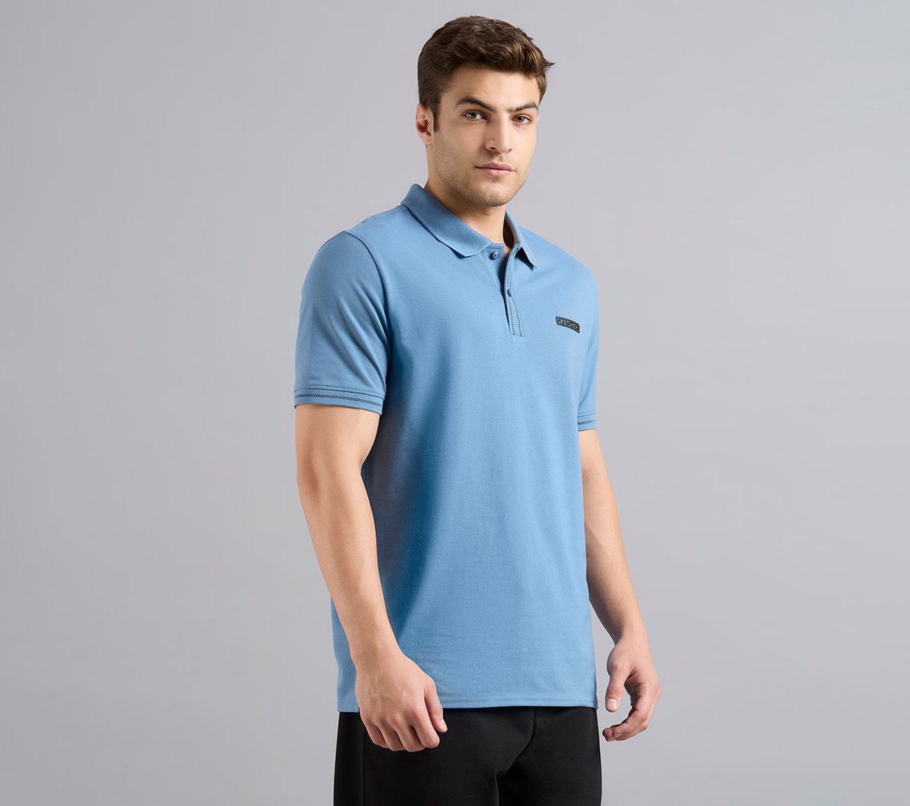 DUAL HIGHLIGHT TIPPING POLO, TAUPE/BLUE Apparel Bottom View