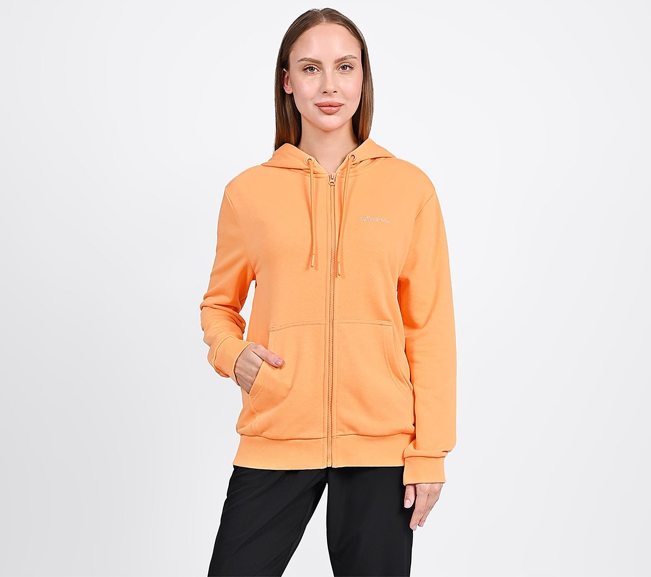 WOMENS BASIC FRONT OPEN HOODIE, WHITE/GREY ORANGE