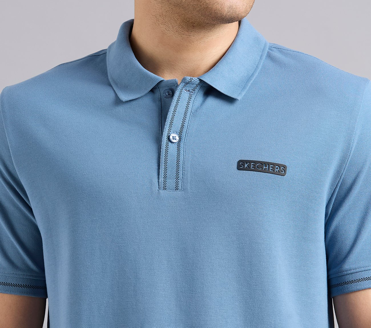 DUAL HIGHLIGHT TIPPING POLO, TAUPE/BLUE Apparel Right View