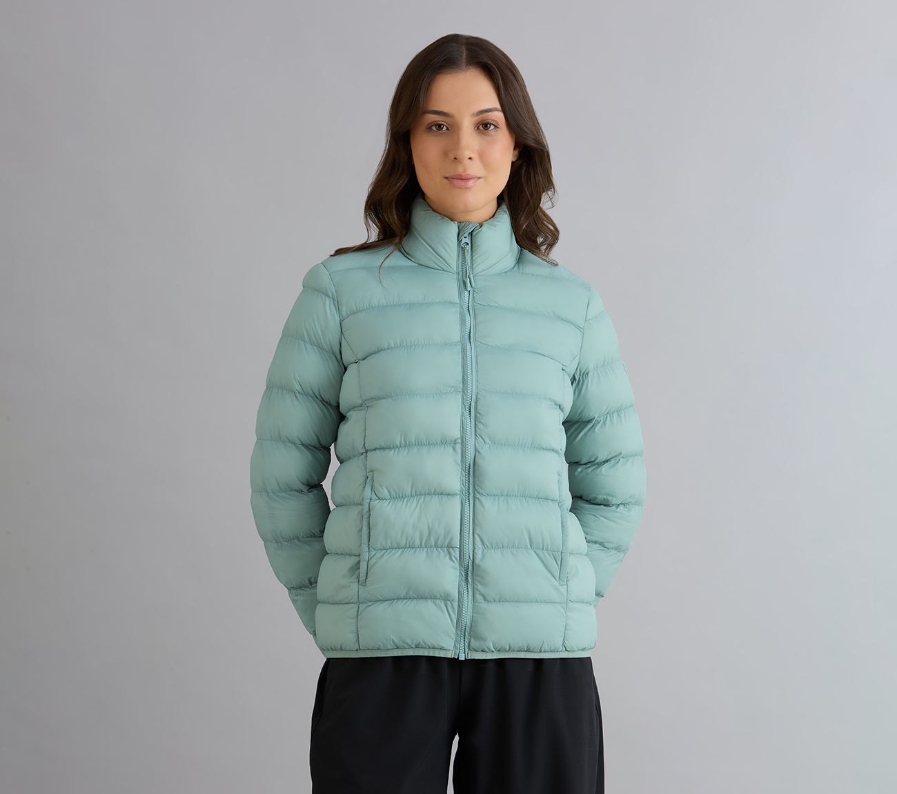 PUFFER FZ JACKET, OFF WHITE/NAVY Apparels Lateral View