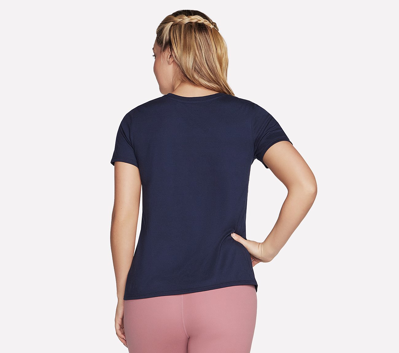SKECHERS METALLIC LOGO T-SHIRT, NNNAVY Apparel Top View