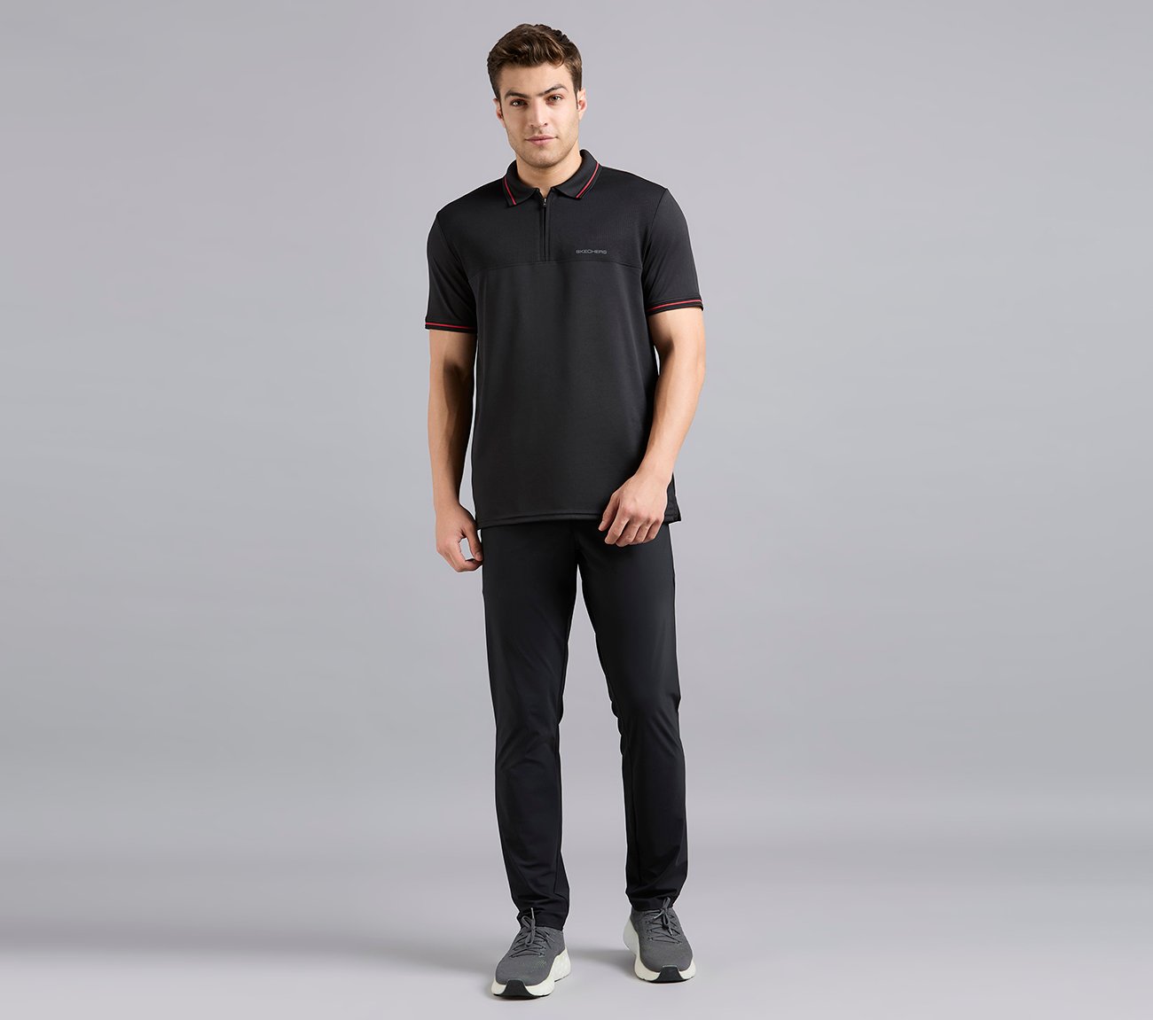 TONAL PANEL GOLF POLO, BLACK