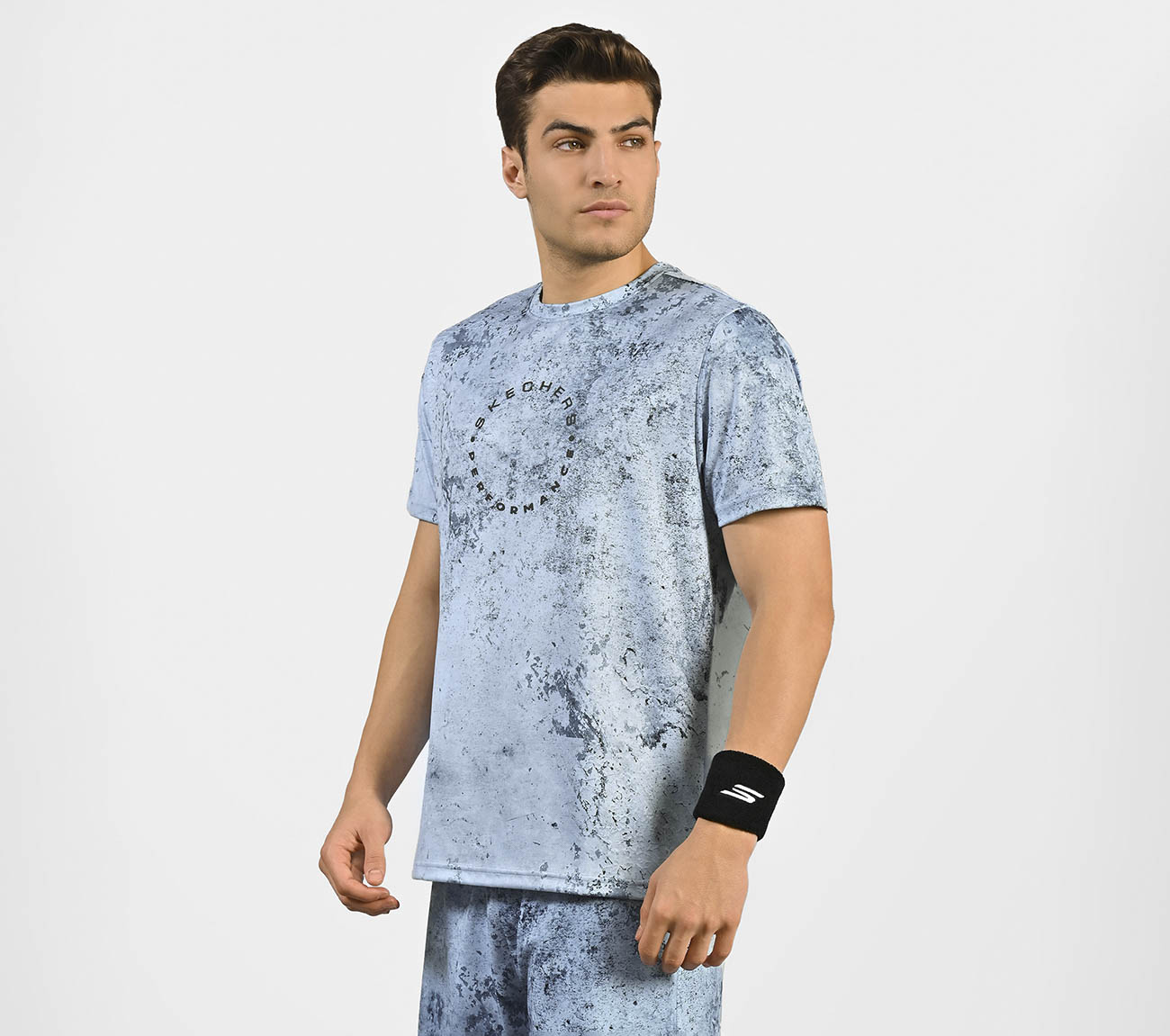 AOP CHEST PRINT PERFORMANCE T-SHIRT, CHARCOAL/LT. BLUE Apparel Top View