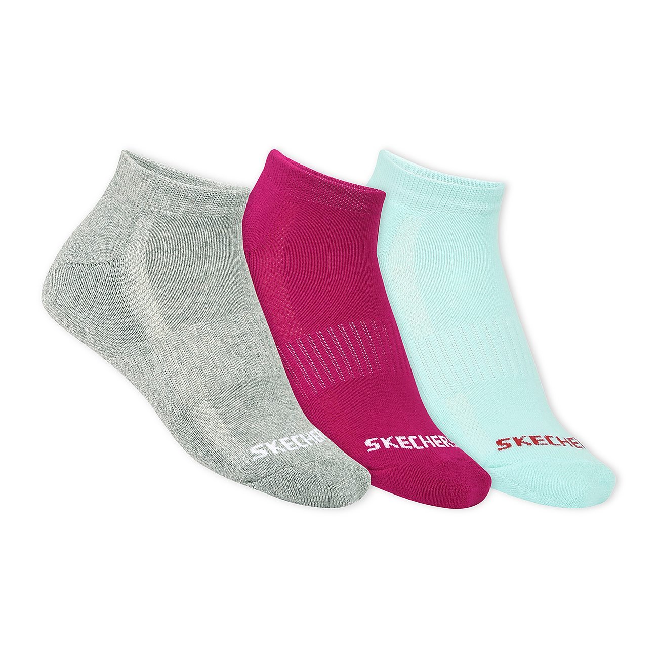 3pk Womens Half Terry Ankle, GRAY/AQUA/PINK Accessories Lateral View