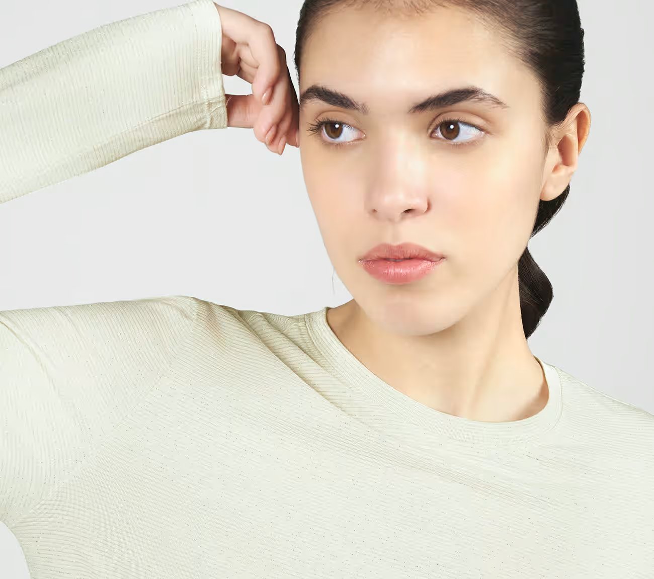 SHIMMER STRIPE LONG SLEEVE, OFF WHITE Apparels Right View
