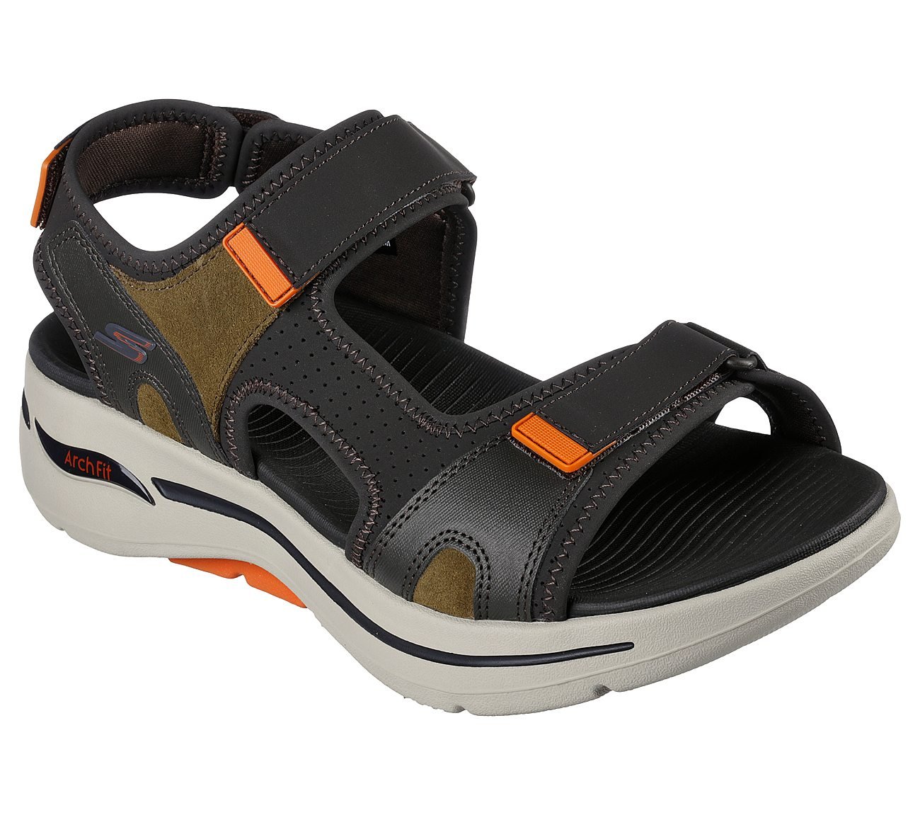 GO WALK ARCH FIT SANDAL-MISSI, OLIVE/ORANGE Footwear Lateral View