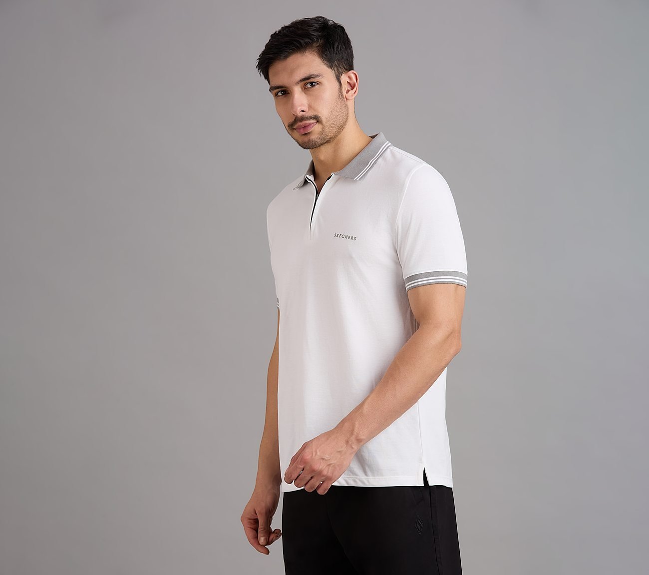 CONTRAST ZIPPER POLO, WHITE