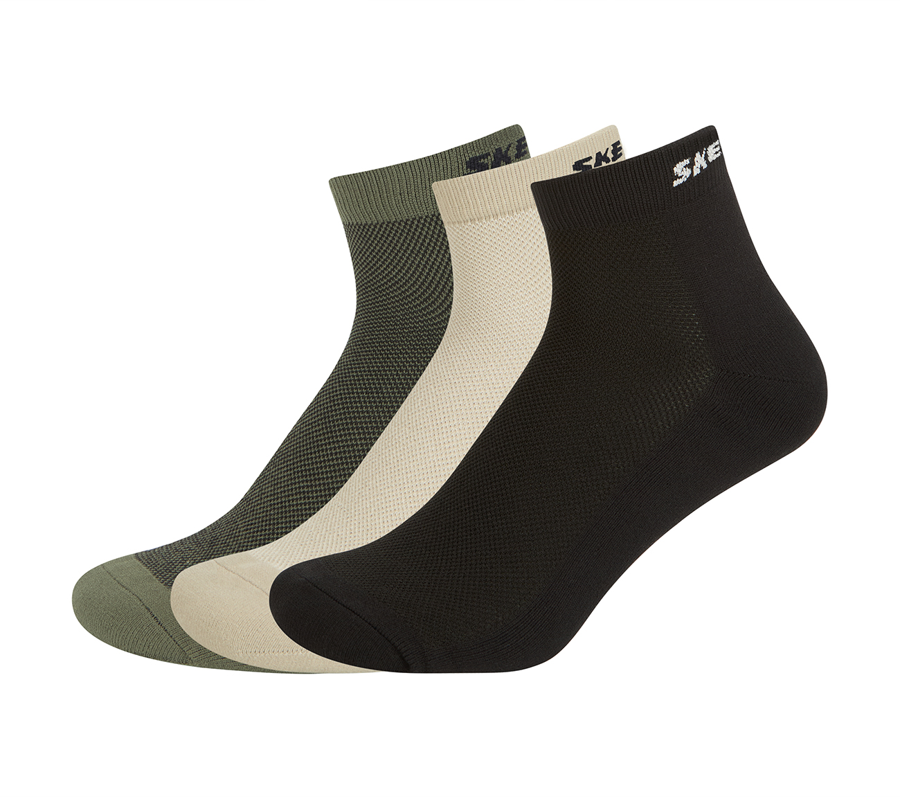 3PK MENS JACQUARD HALF TERRY ANKLE, BLACK/OLIVE