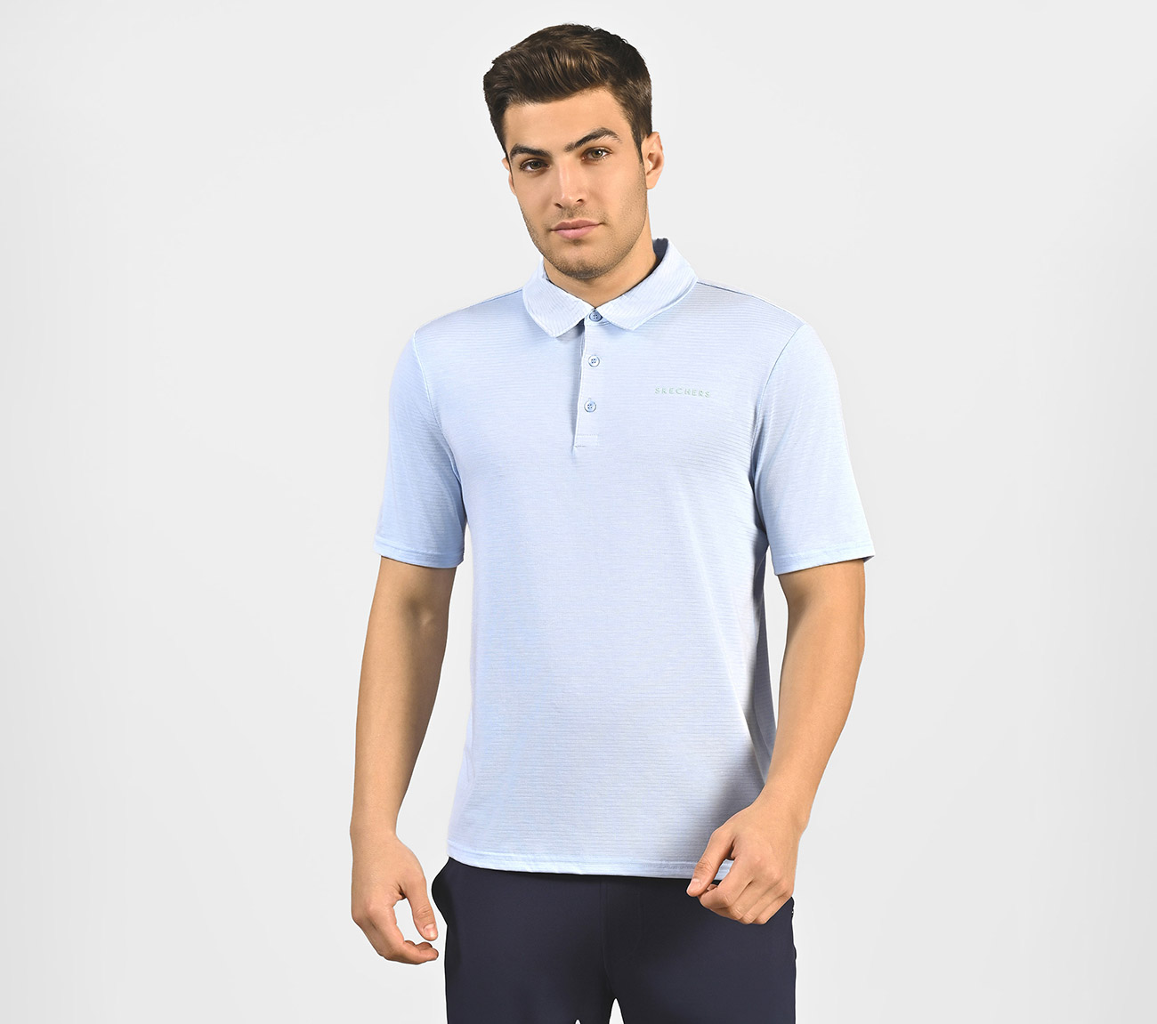 GODRI PREMIER STRIPE POLO, NAT/LT. BLUE Apparel Lateral View