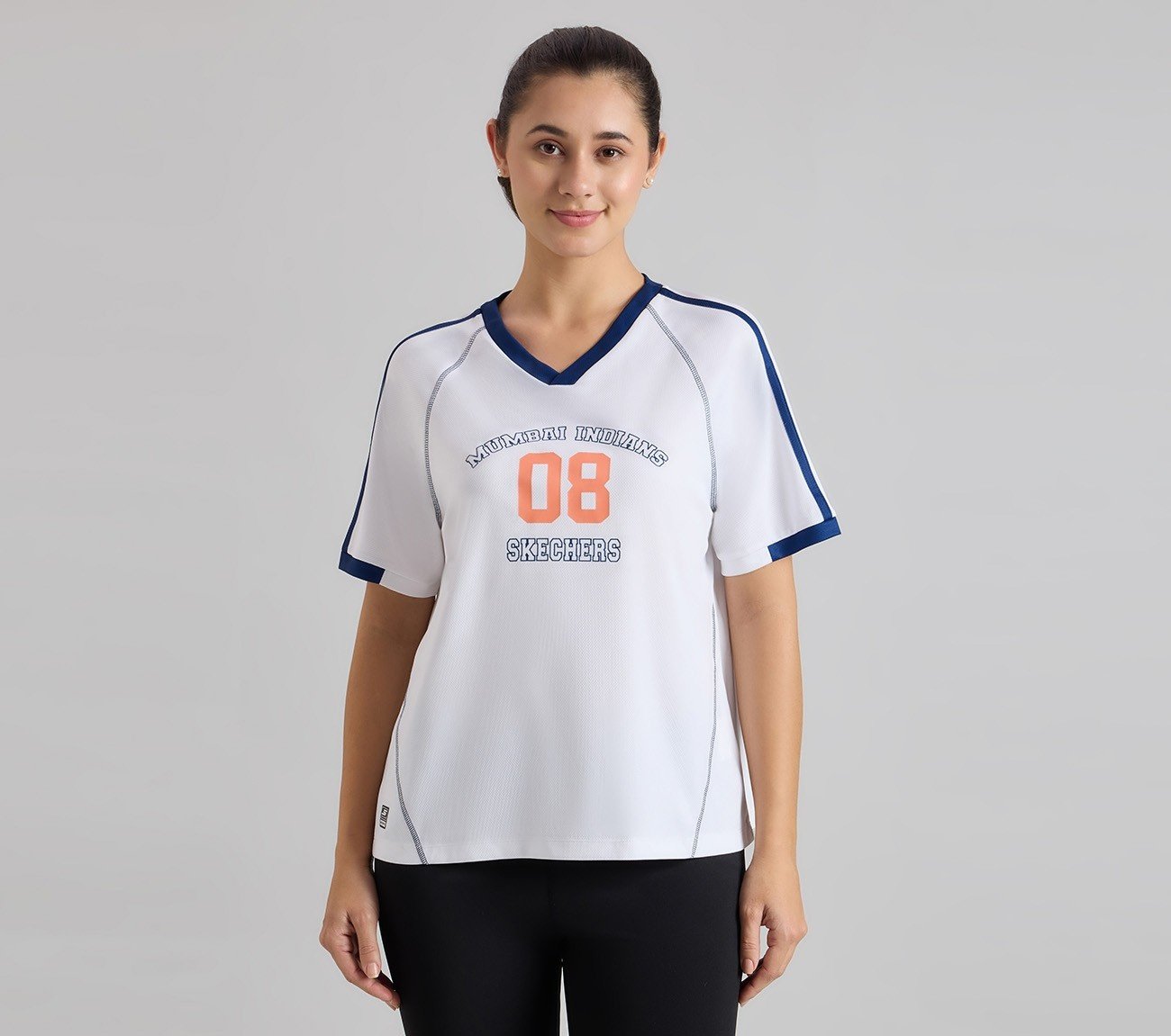 MUMBAI INDIANS V- NECK OVERSIZED TEE, WHITE