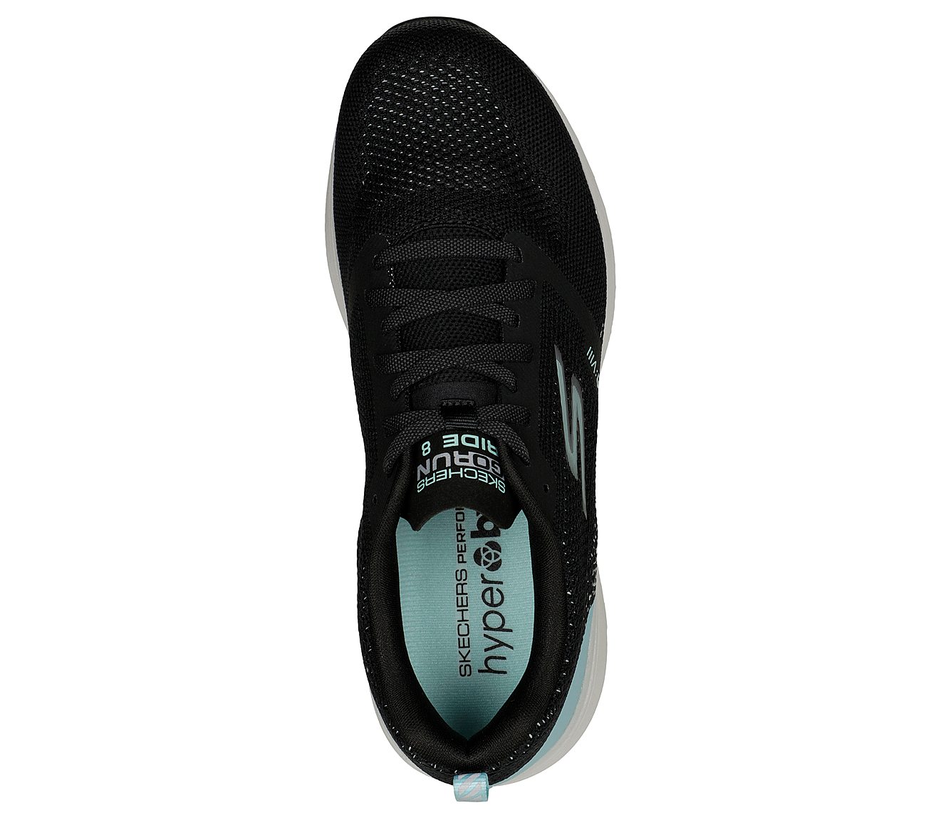 GO RUN RIDE 8, BLACK/TURQUOISE Footwear Top View