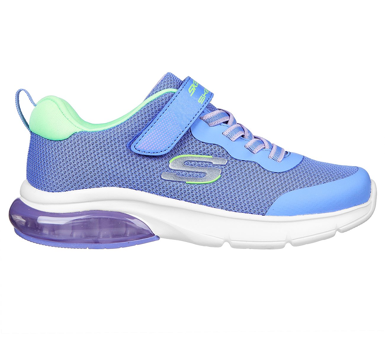 SKECH-AIR AIRMATIC, BLUE/LIME Footwear Lateral View