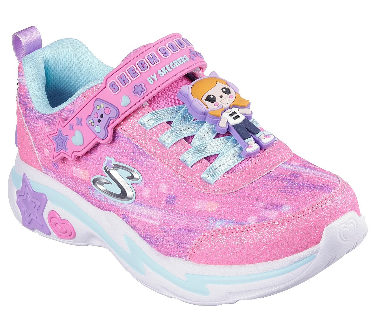 SNUGGLE SNEAKS - SKECH SQUAD, PINK/MULTI Footwear Right View