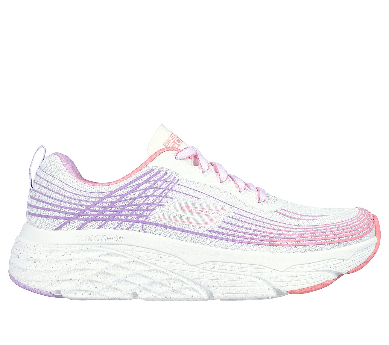 MAX CUSHIONING ELITE-GALAXY B, WHITE/LAVENDER Footwear Lateral View