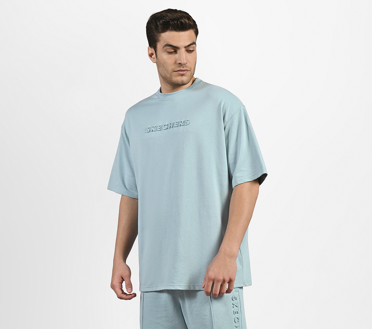 EMBOSSED LOGO T-SHIRT, LT.GRAY/BLUE Apparel Bottom View
