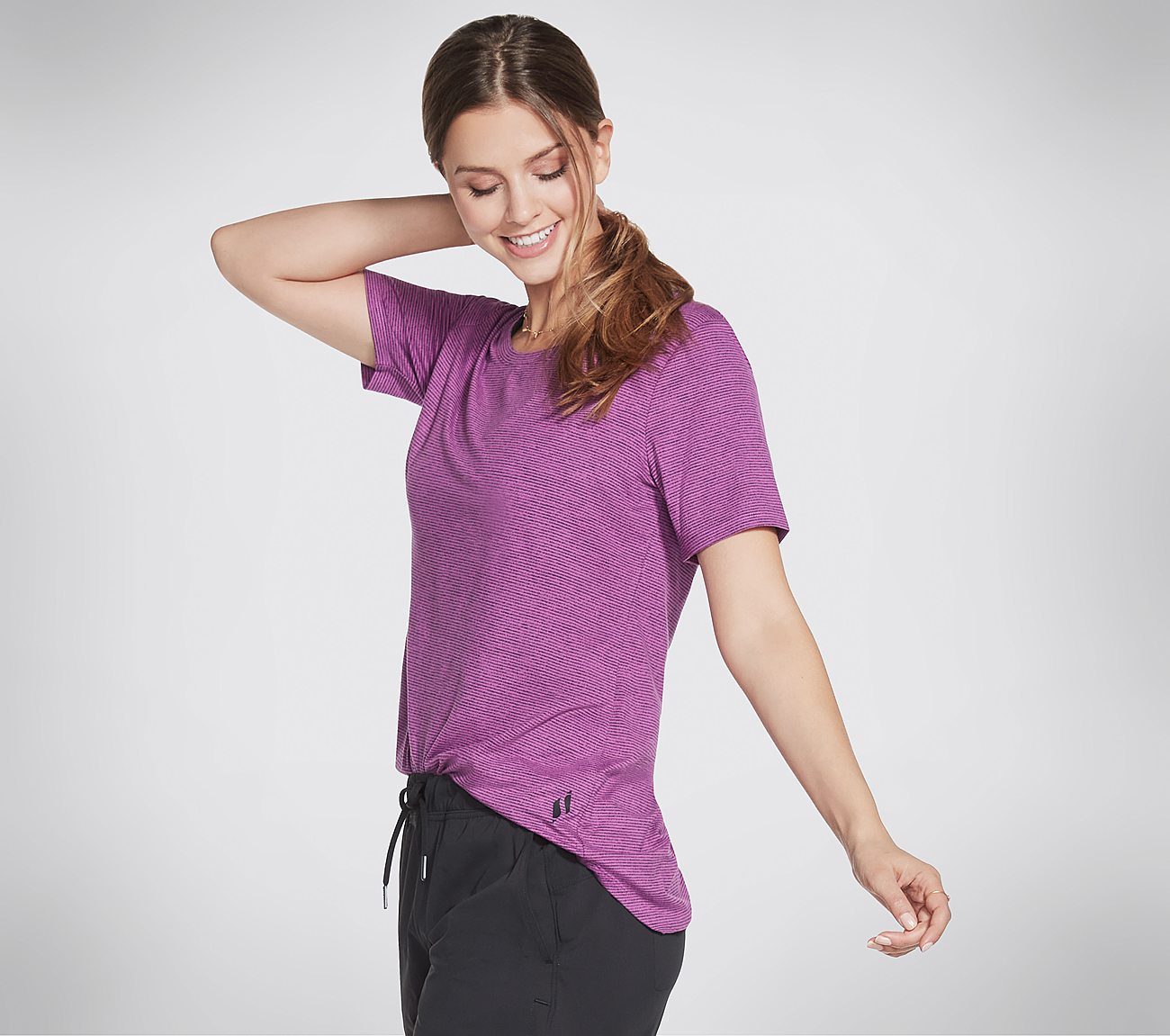 HARMONY STRIPE TOP, PURPLE/HOT PINK Apparel Bottom View