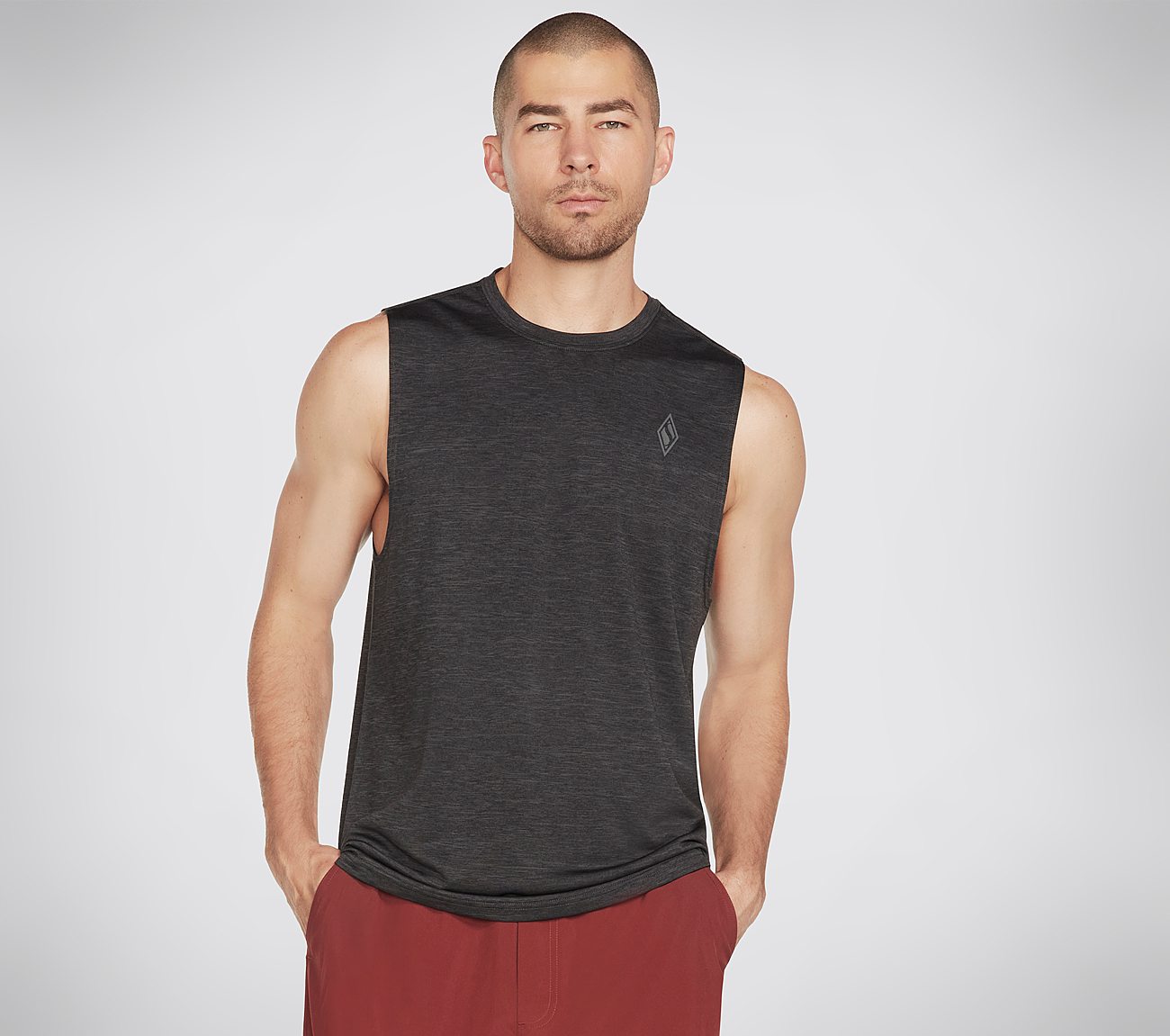 ON THE ROAD MUSCLE TANK, BLACK/CHARCOAL Apparel Lateral View