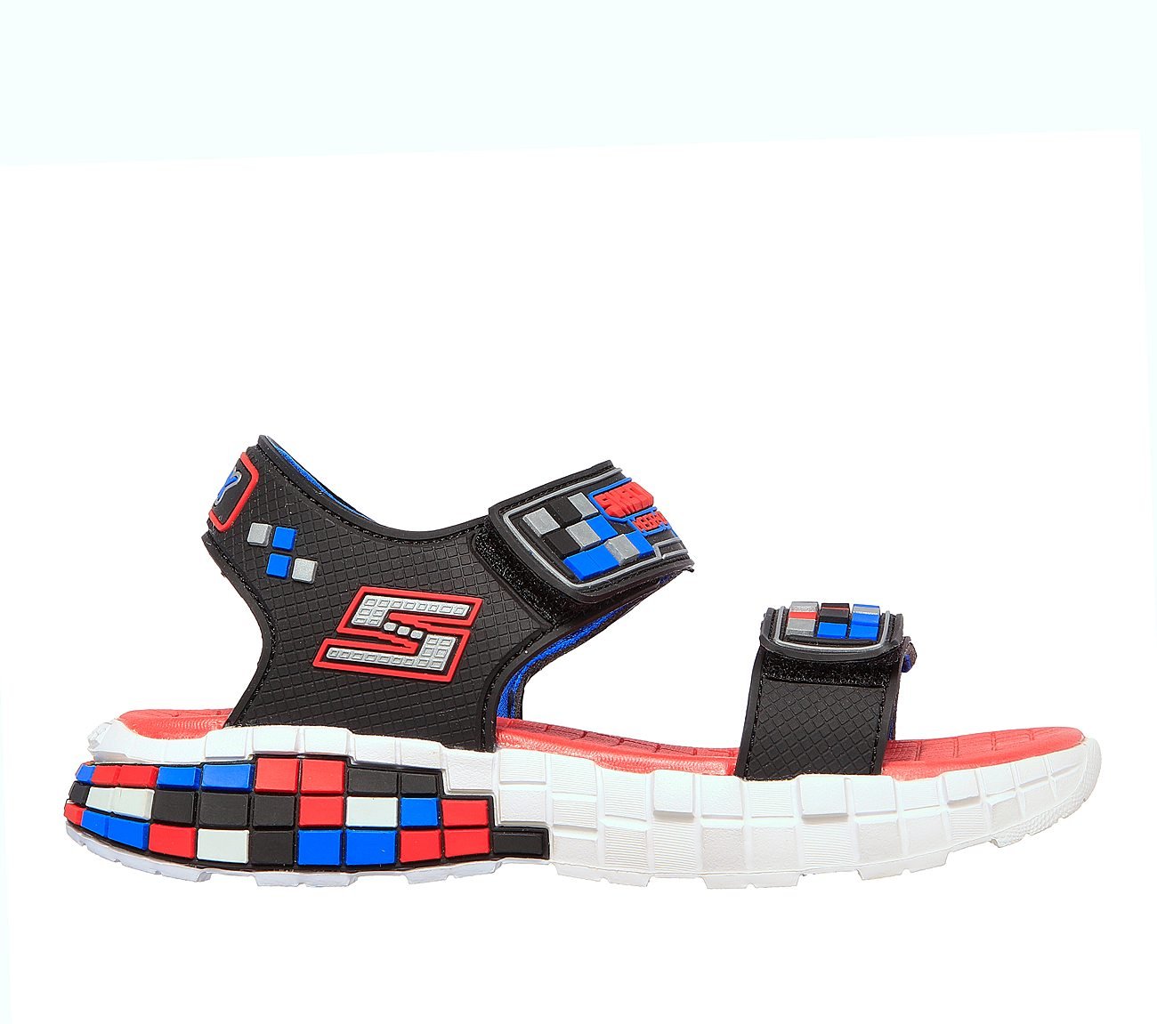 MEGA-CRAFT SANDAL, BLACK/SILVER/RED Footwear Lateral View