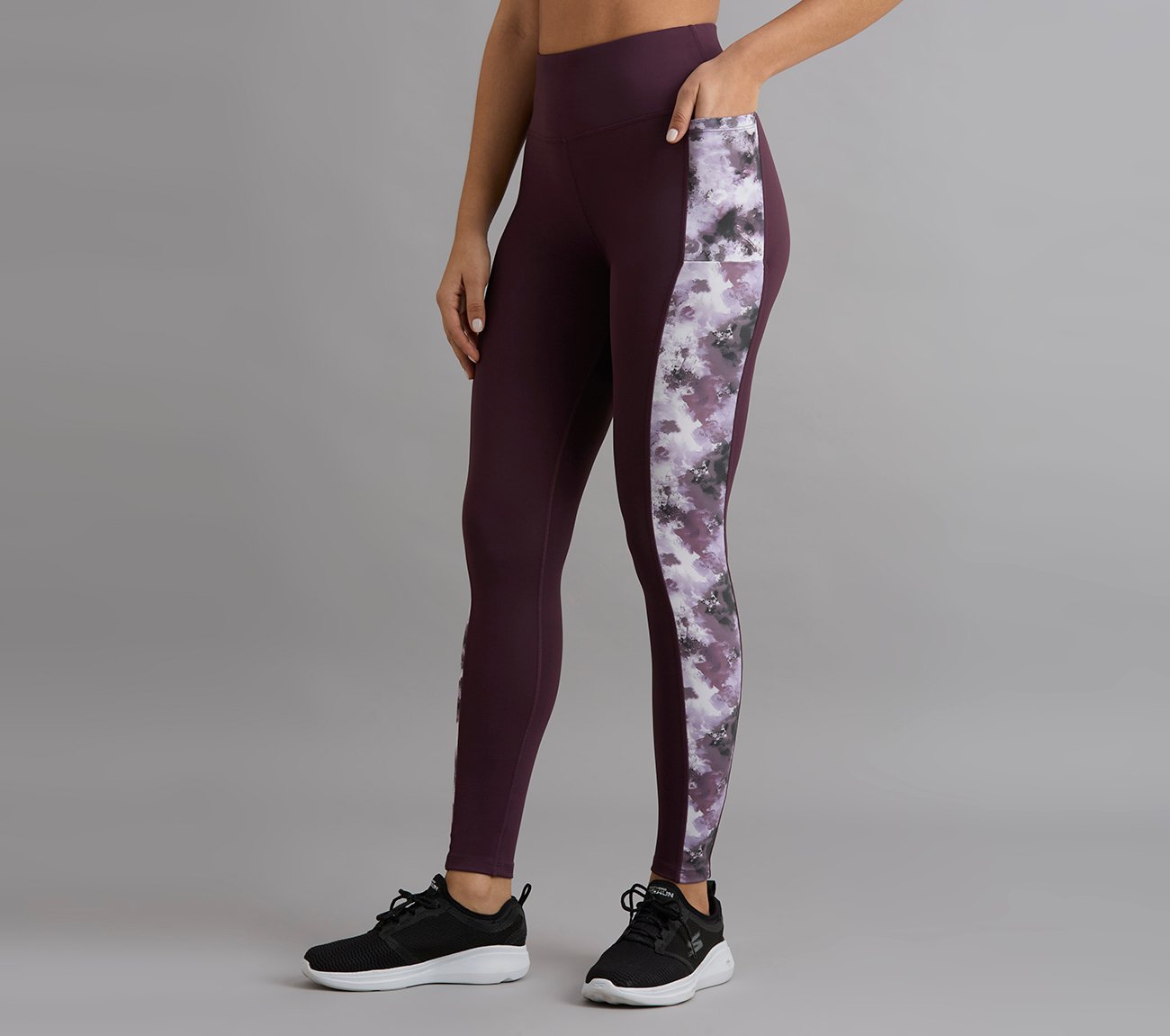 PRINTED PANEL LEGGING, WHITE/TURQ/PURPLE
