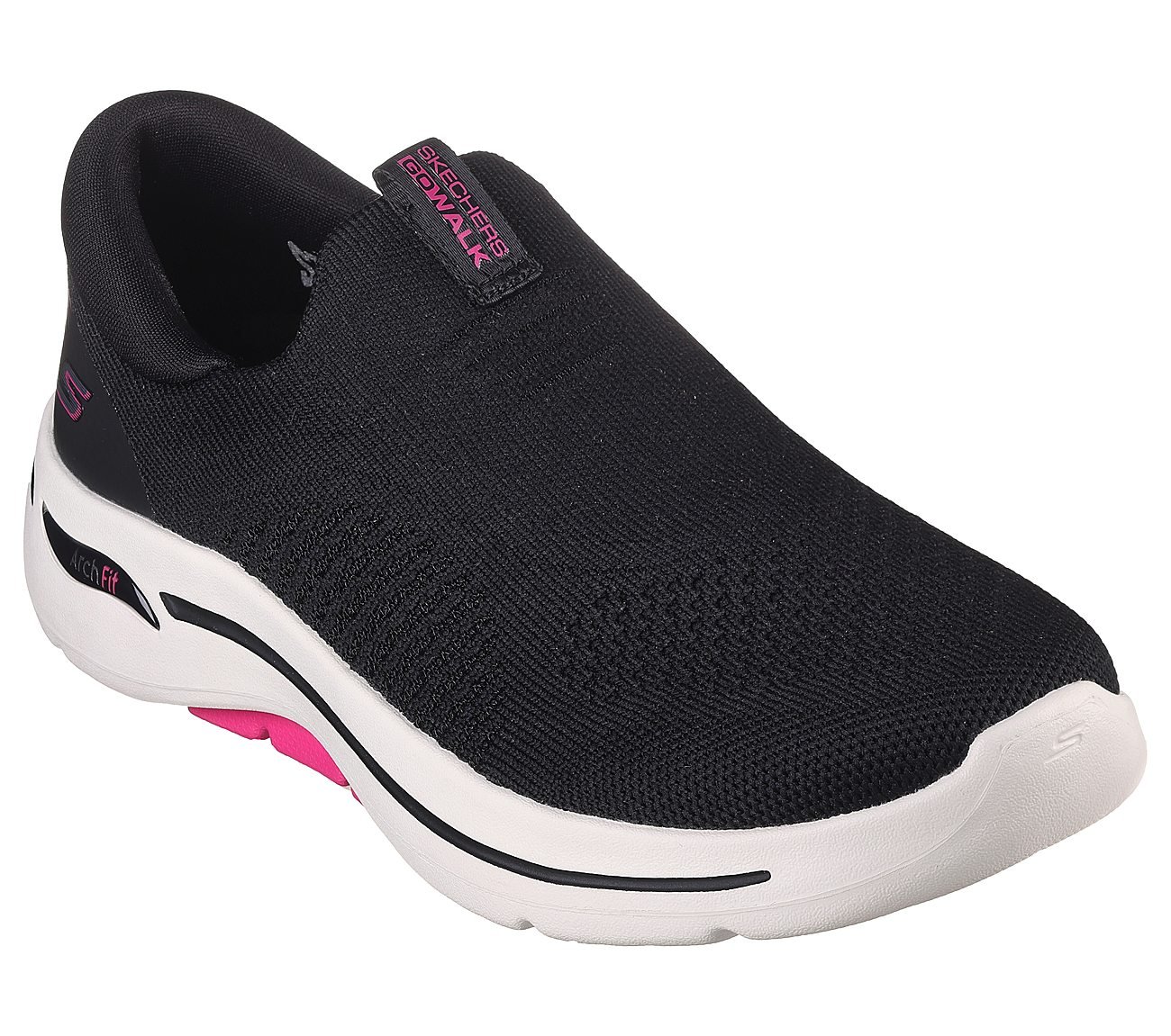 Skechers Black/Hot Pink Go Walk Arch Fit L Womens Slip On Shoes - Style ...