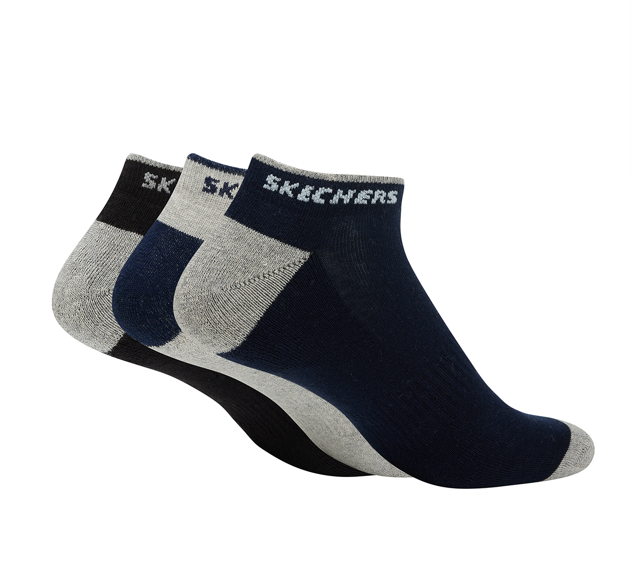 3PK MENS HALF TERRY LOW CUT, BLACK/GUNMETAL/BLUE