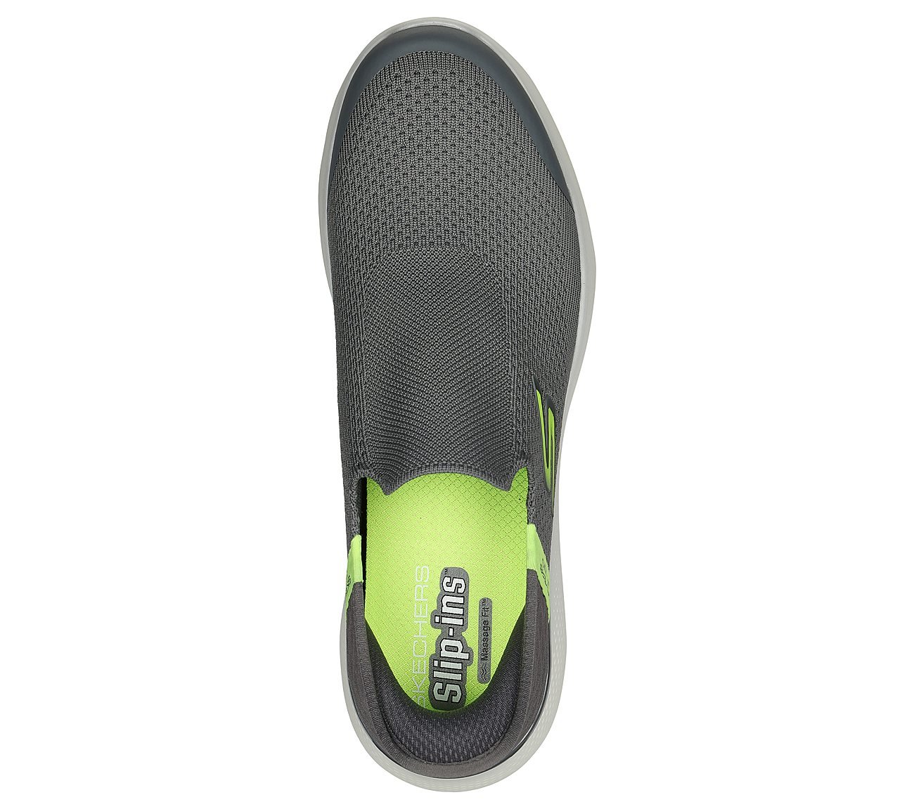 Skechers Slip-ins: GO WALK Massage Fit - Current, GRAY/LIME Footwear Top View