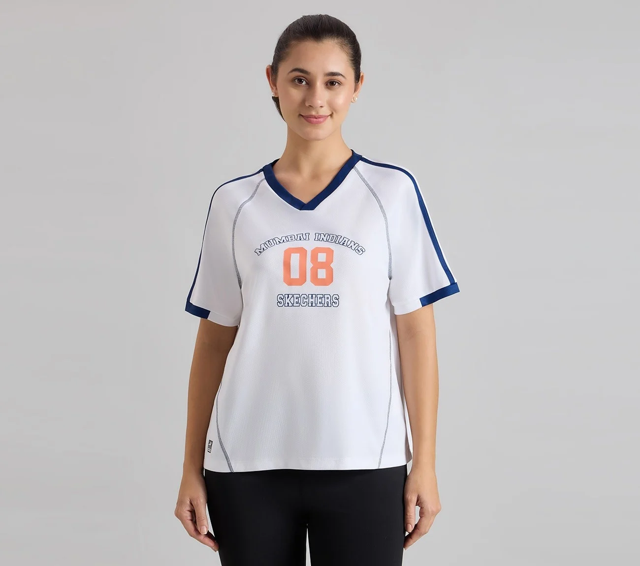 MUMBAI INDIANS V- NECK OVERSIZED TEE, WHITE