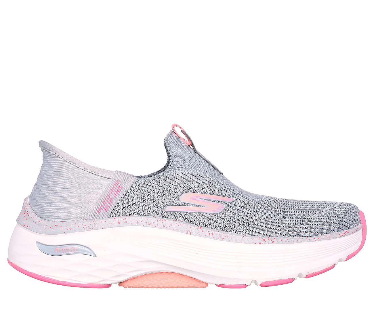 Skechers Slip-ins Max Cushioning Arch Fit - Fluidity, GREY/PINK Footwear Lateral View