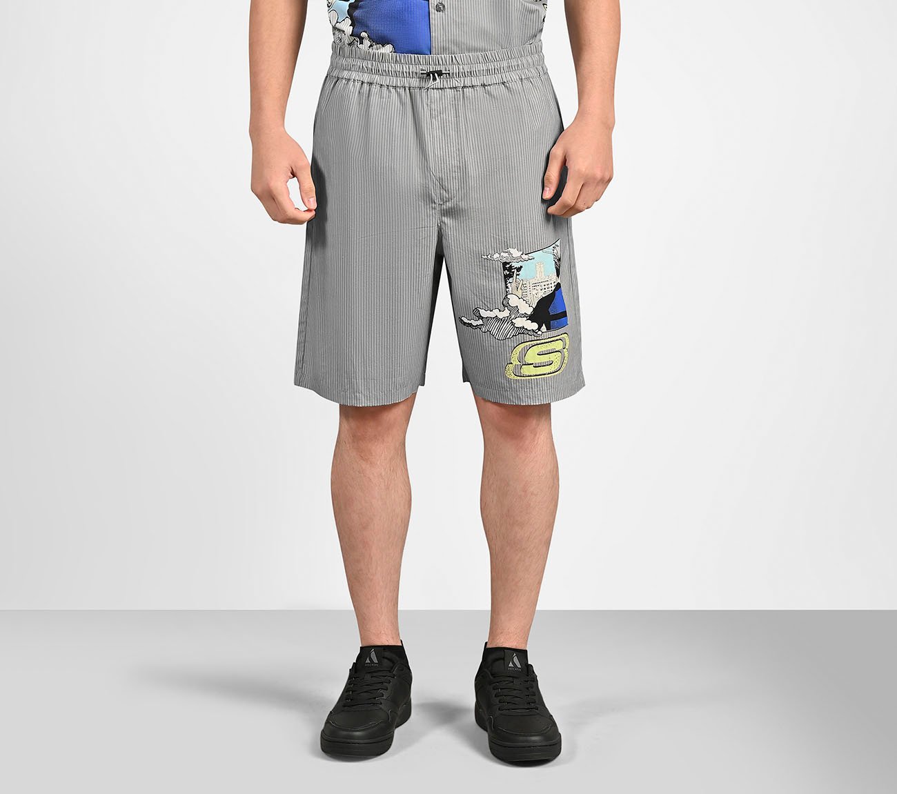 MENS ANIME STREET SHORTS, STONE/NATURAL Apparel Lateral View