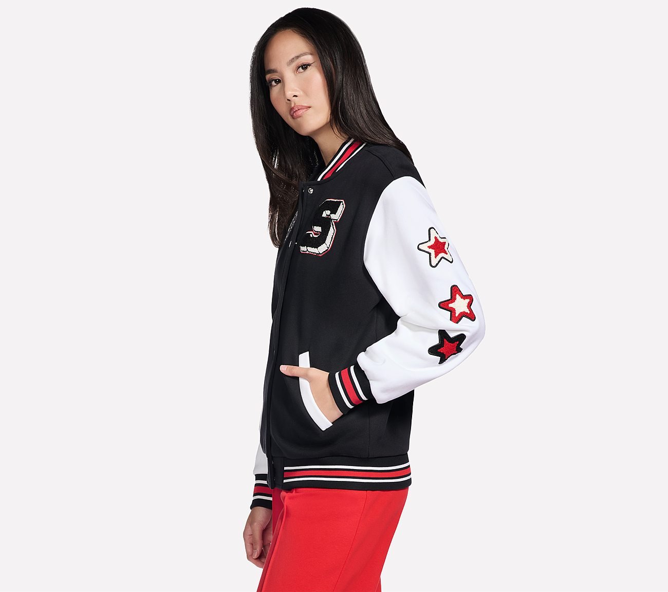 SKECHERS CLASSIC VARSITY JACKET, BLACK Apparels Bottom View