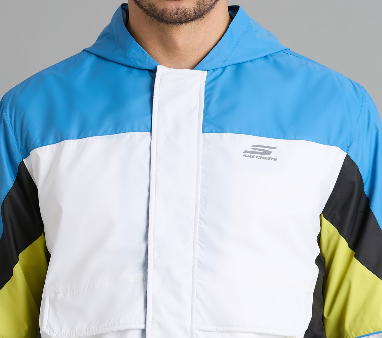 COLORED PANEL HOODED WINDBREAKER, WHITE