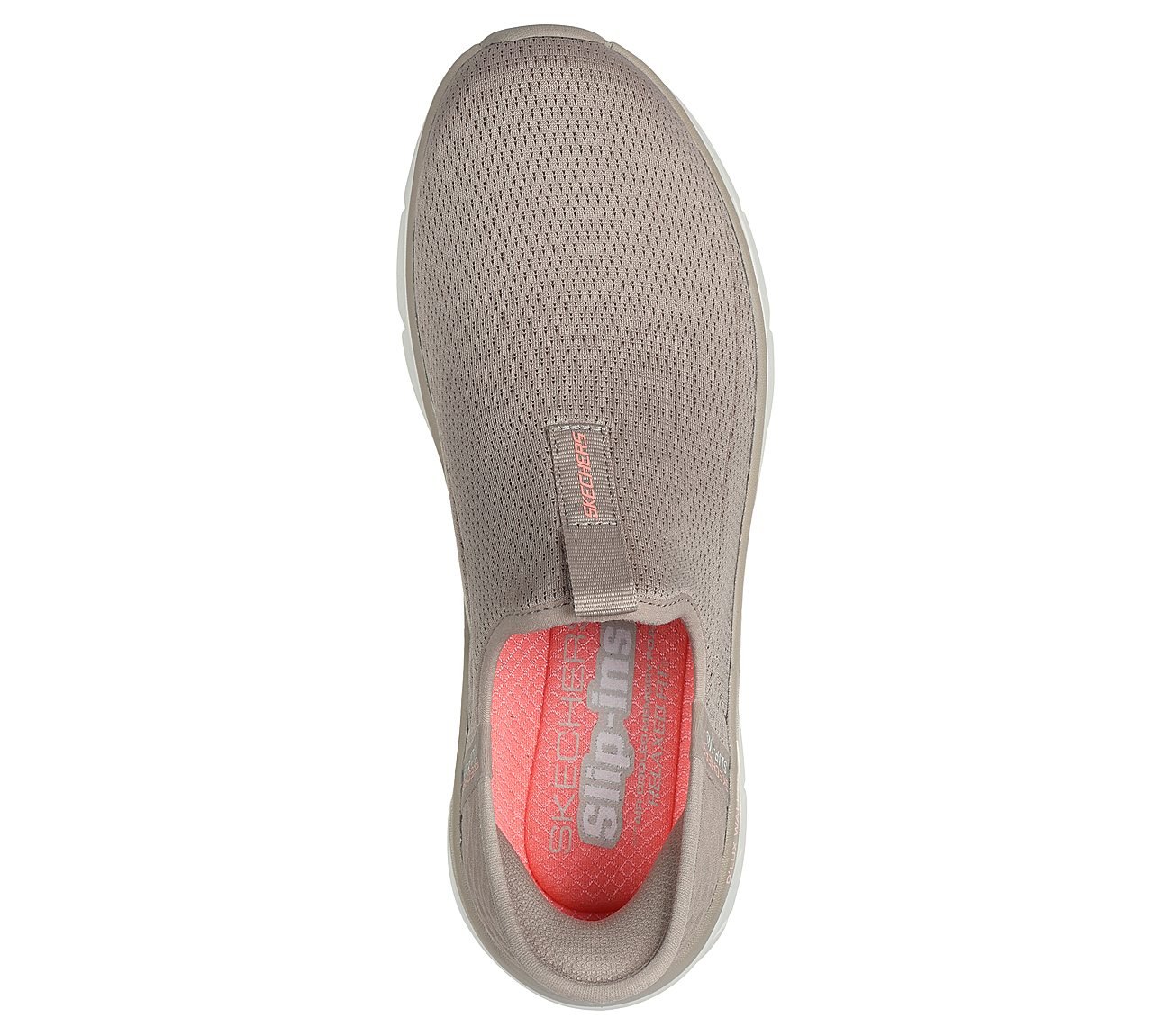 SKECHERS SLIP-INS RF: D'LUX WALKER 2.0- Happy Step, TAUPE/CORAL Footwear Top View