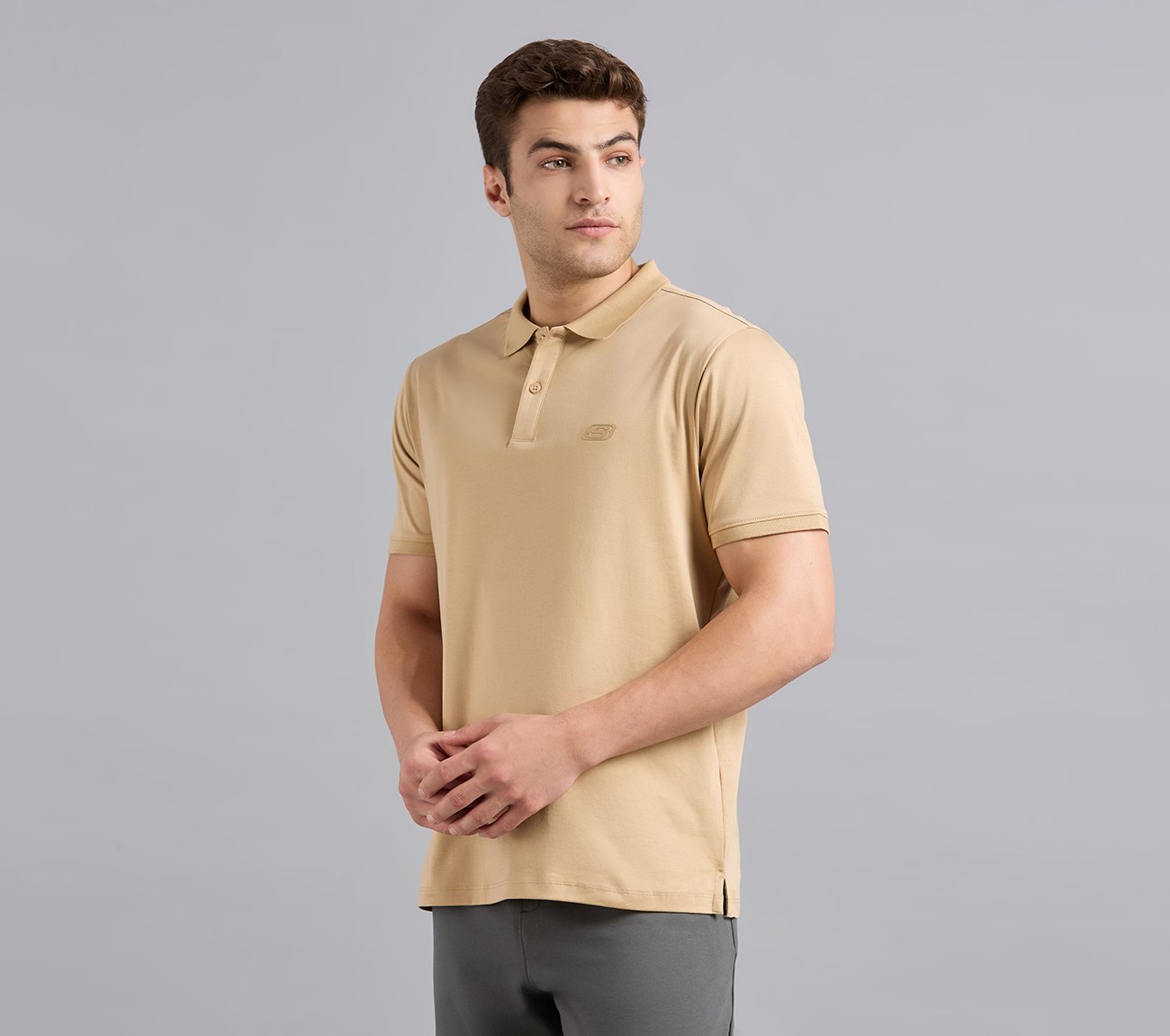 HIGHLANDER FRONT ZIPPER POLO, WHISKEY Apparel Top View