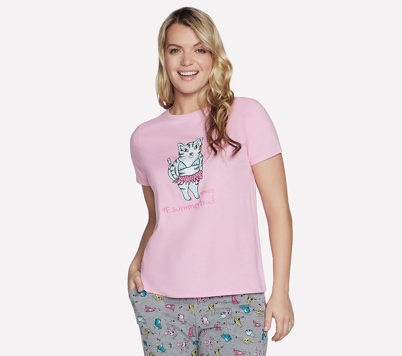 #SUMMERBOD CREWNECK T-SHIRT, LT.PINK WHITE Apparel Lateral View