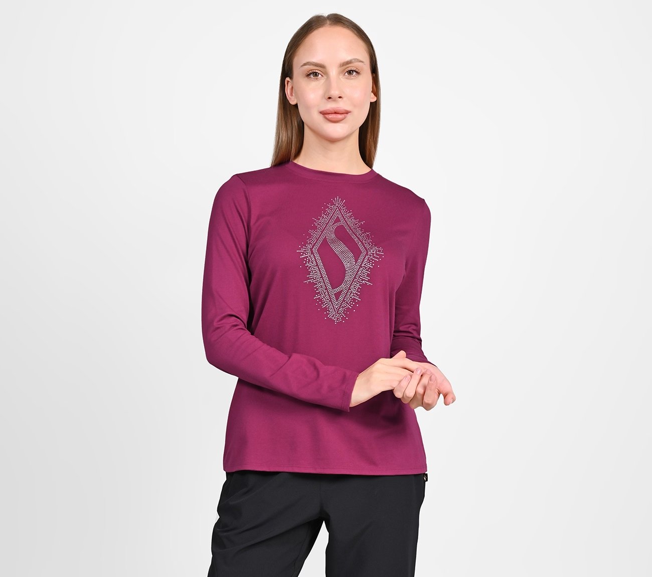 RHINESTONE BURST LS TEE, PINK/RED Apparel Lateral View