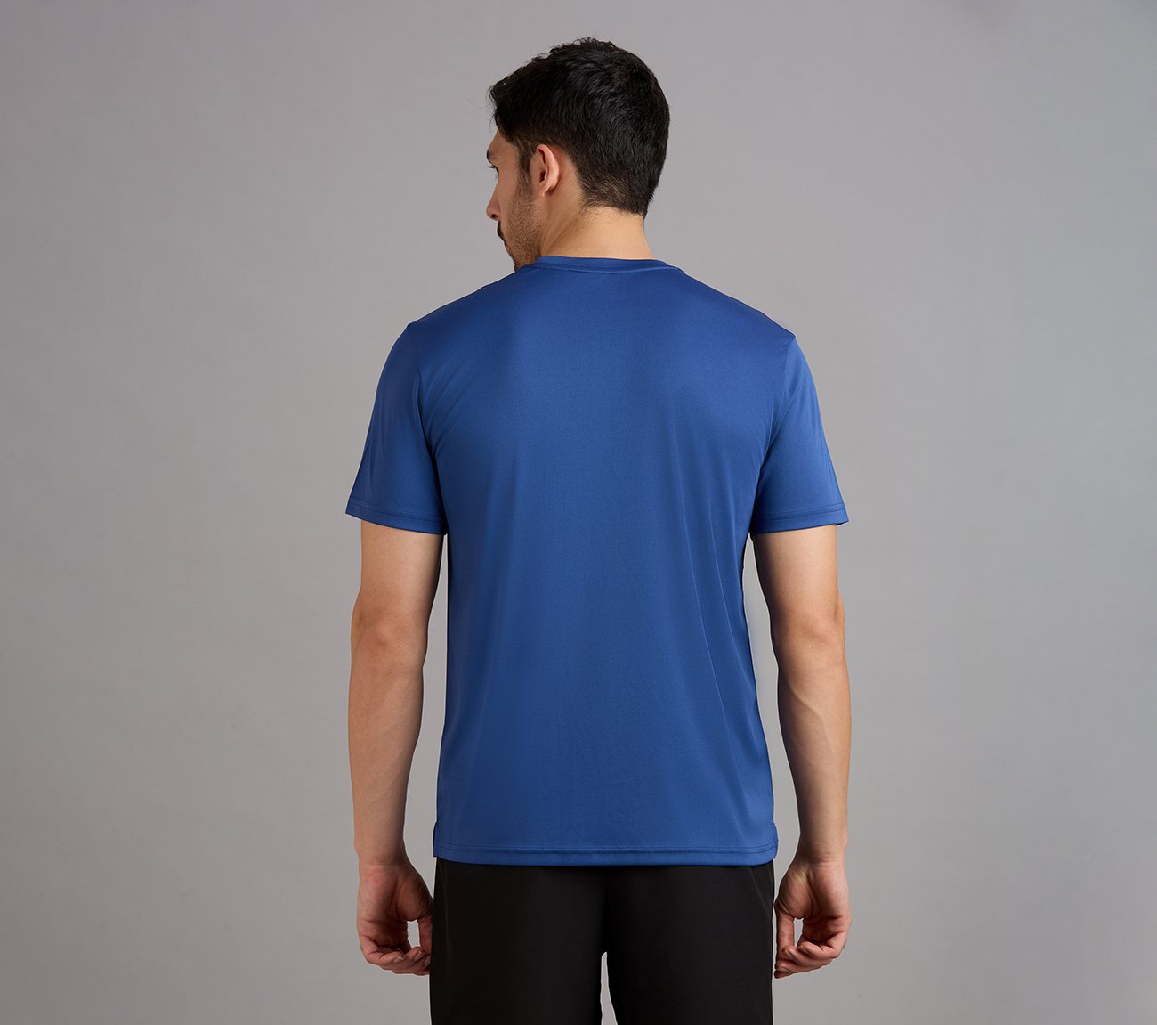 SS PERFORMANCE T-SHIRT, GUNMETAL/BLUE Apparel Left View