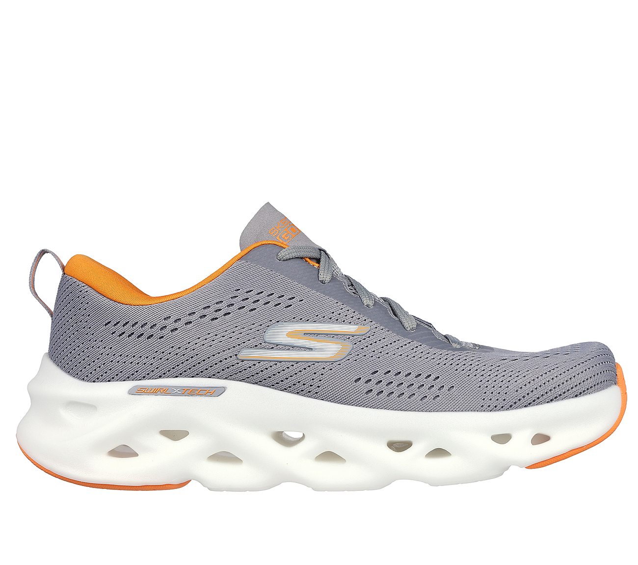 GO RUN SWIRL TECH, CHARCOAL/ORANGE Footwear Lateral View