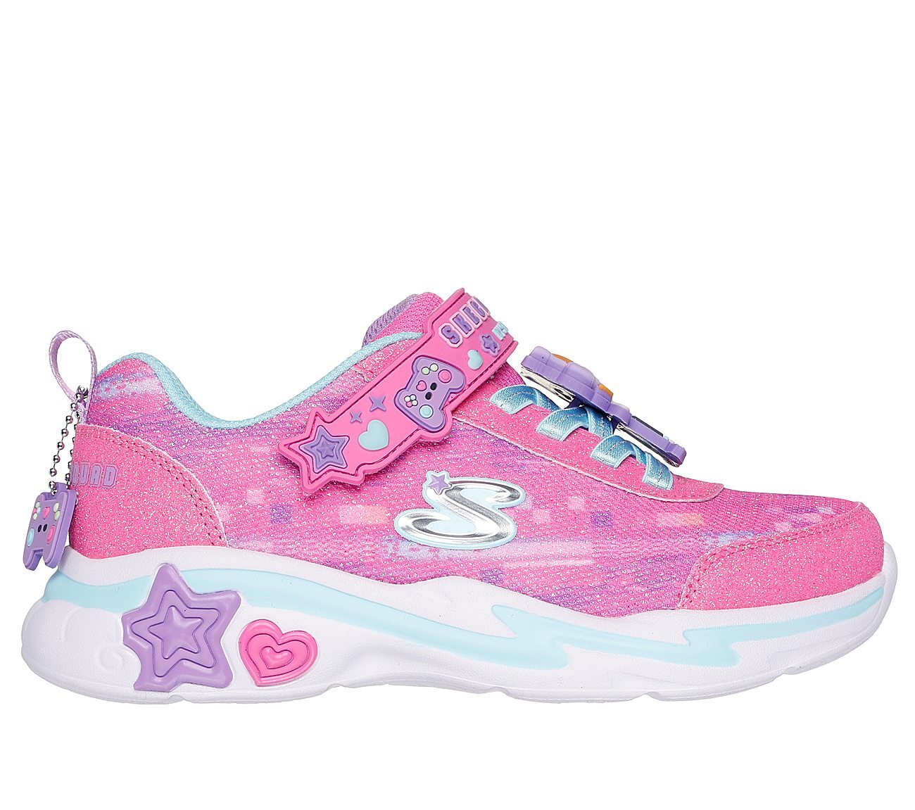 SNUGGLE SNEAKS - SKECH SQUAD, PINK/MULTI Footwear Lateral View