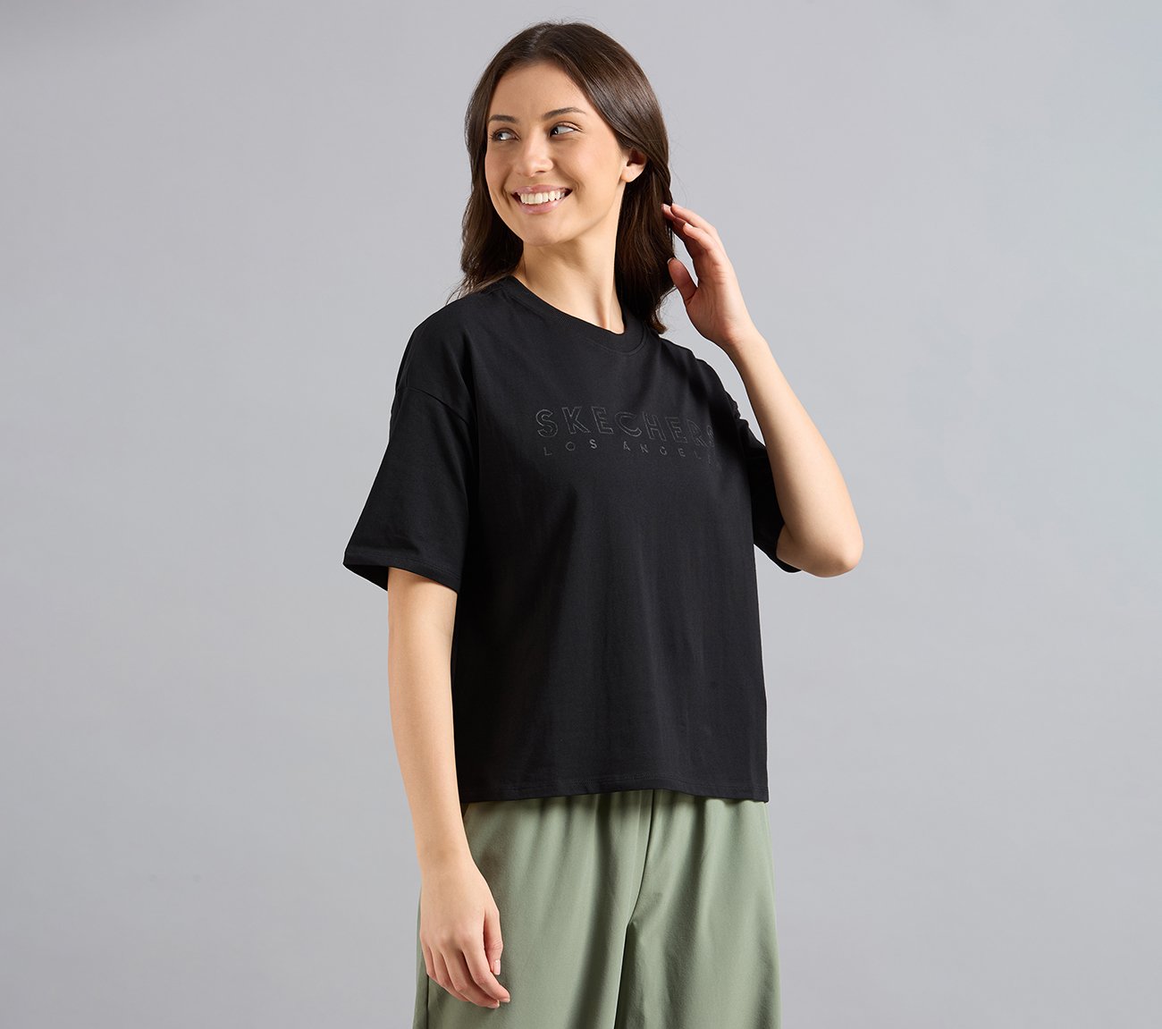 GEL PRINT OVERSIZED TEE, BLACK Apparel Top View