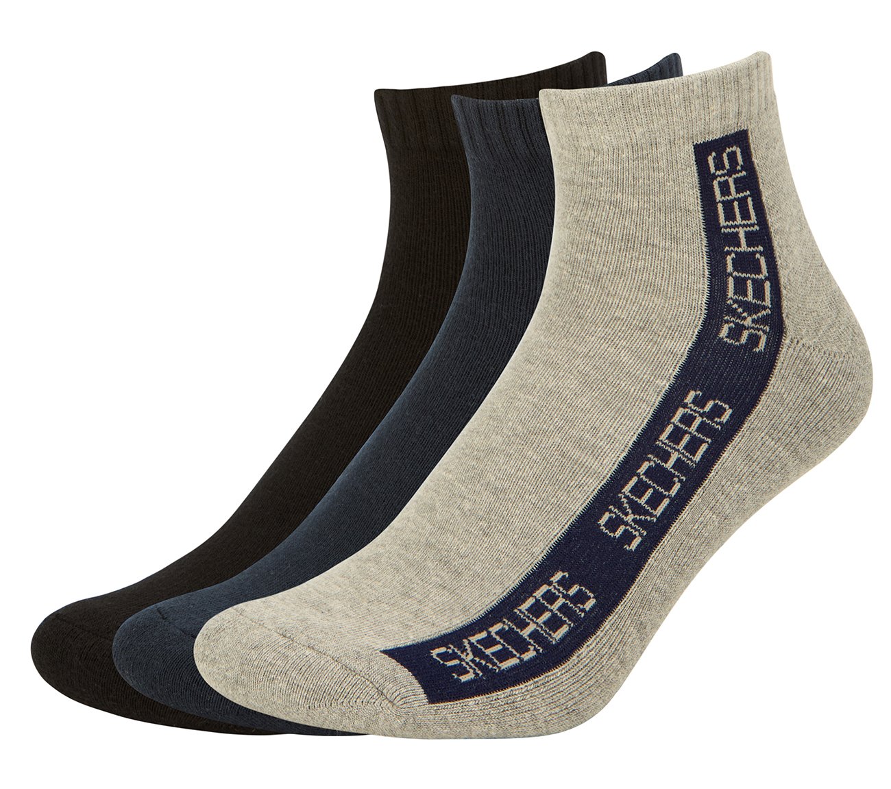 3PK MENS CONTRAST HALF TERRY ANKLE, BLACK/CHARCOAL/BLUE