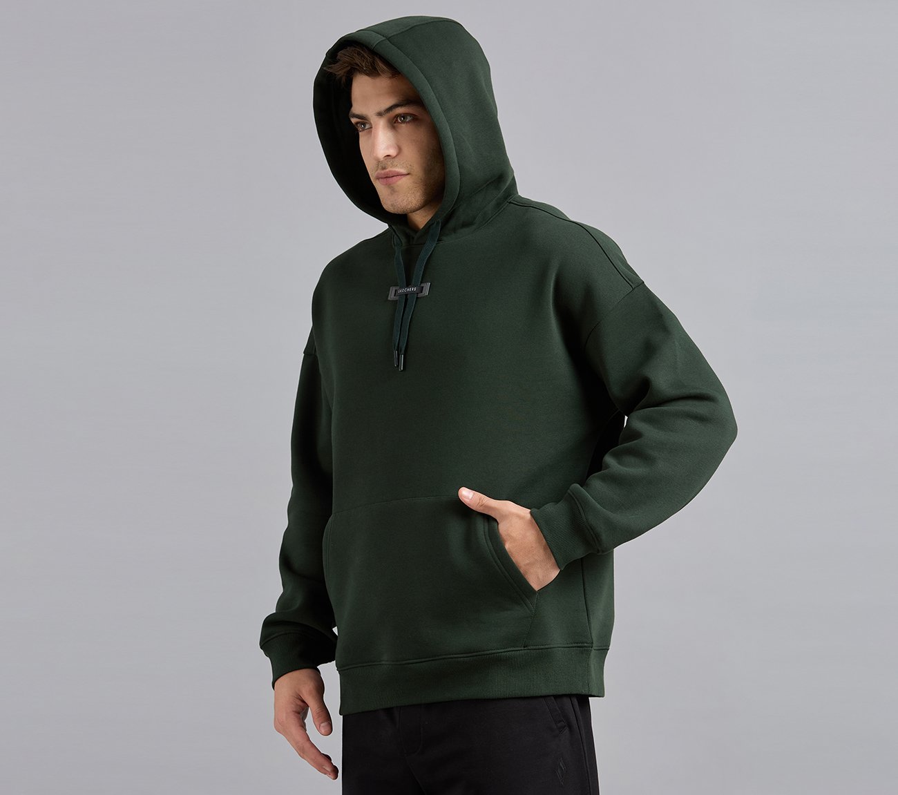 SKECHERS CORD LOOP HOODIE, BROWN/SAGE Apparels Top View
